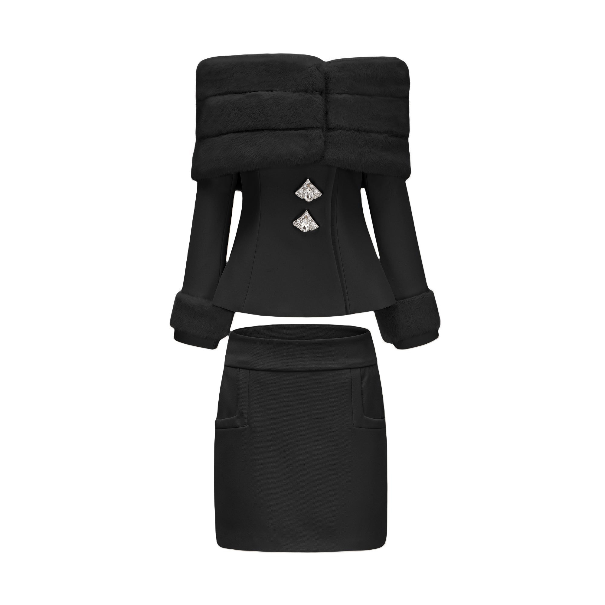 Caitlin Faux-fur Jacket & Skirt Matching Set (Final Sale)