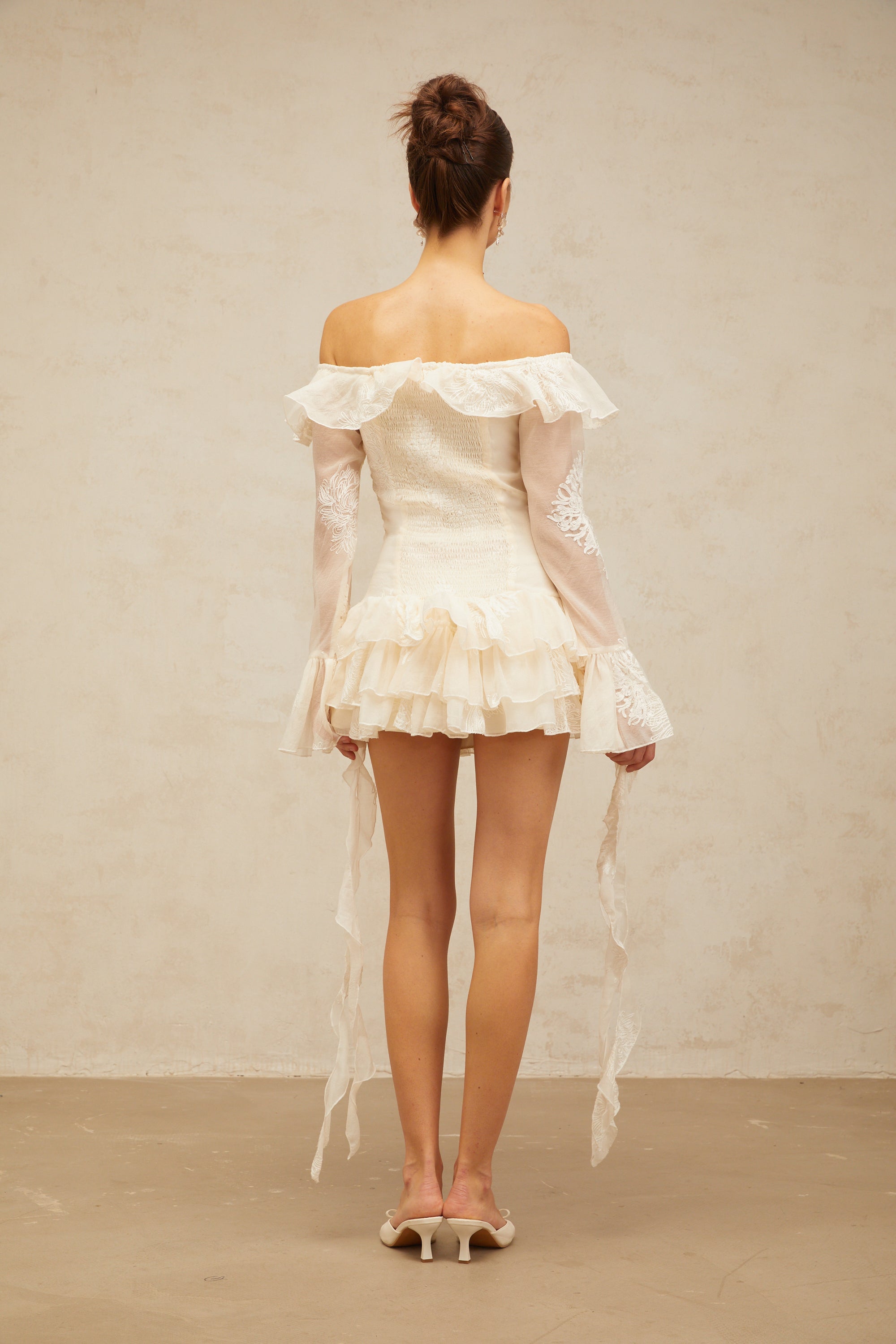 Désirée white off-shoulder embroidered mini dress