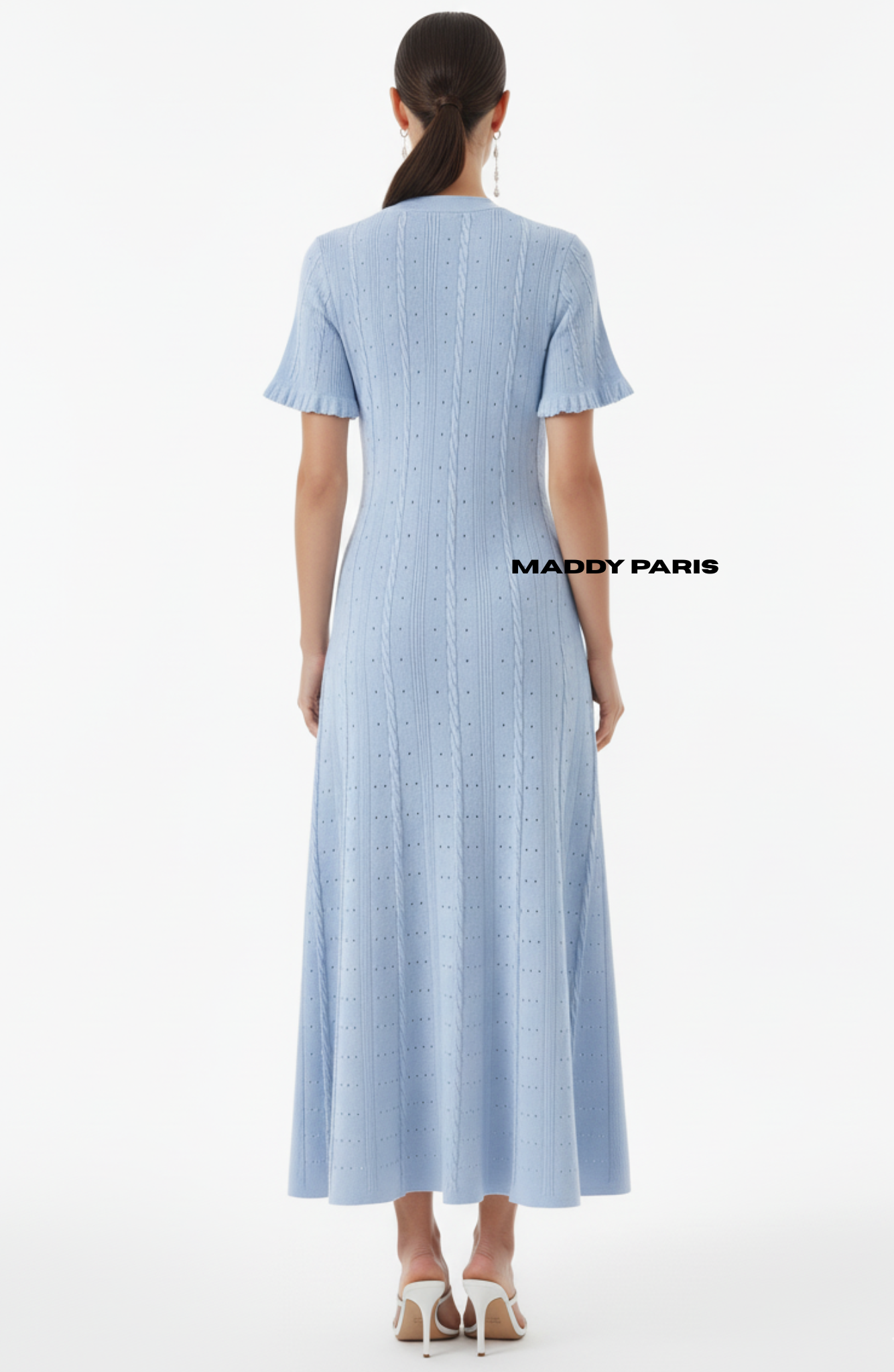 SANDRO GISELLE KNIT MIDI DRESS - LIGHT BLUE