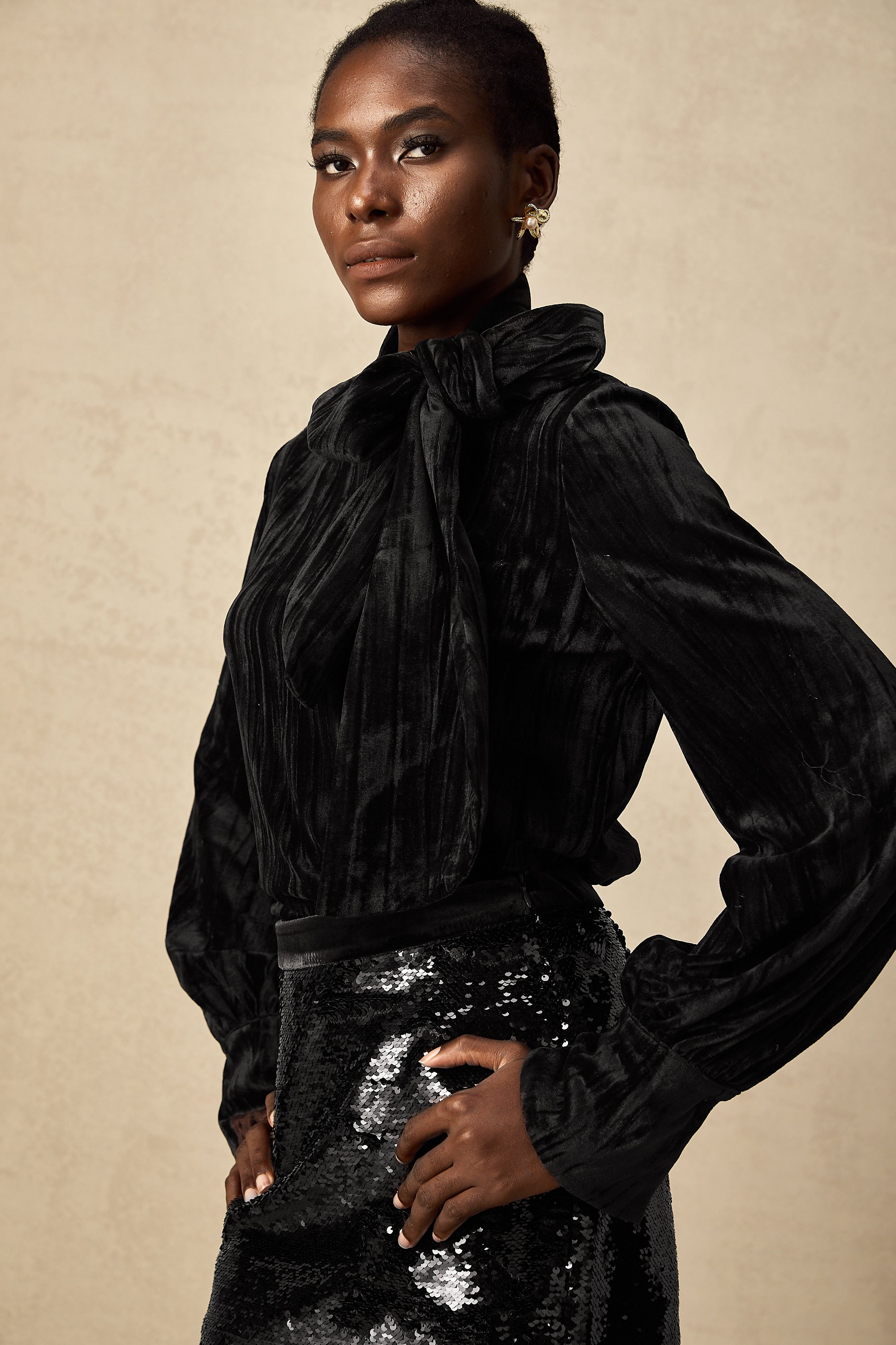 Aude sequined velvet blouse & skirt matching set (US Only)