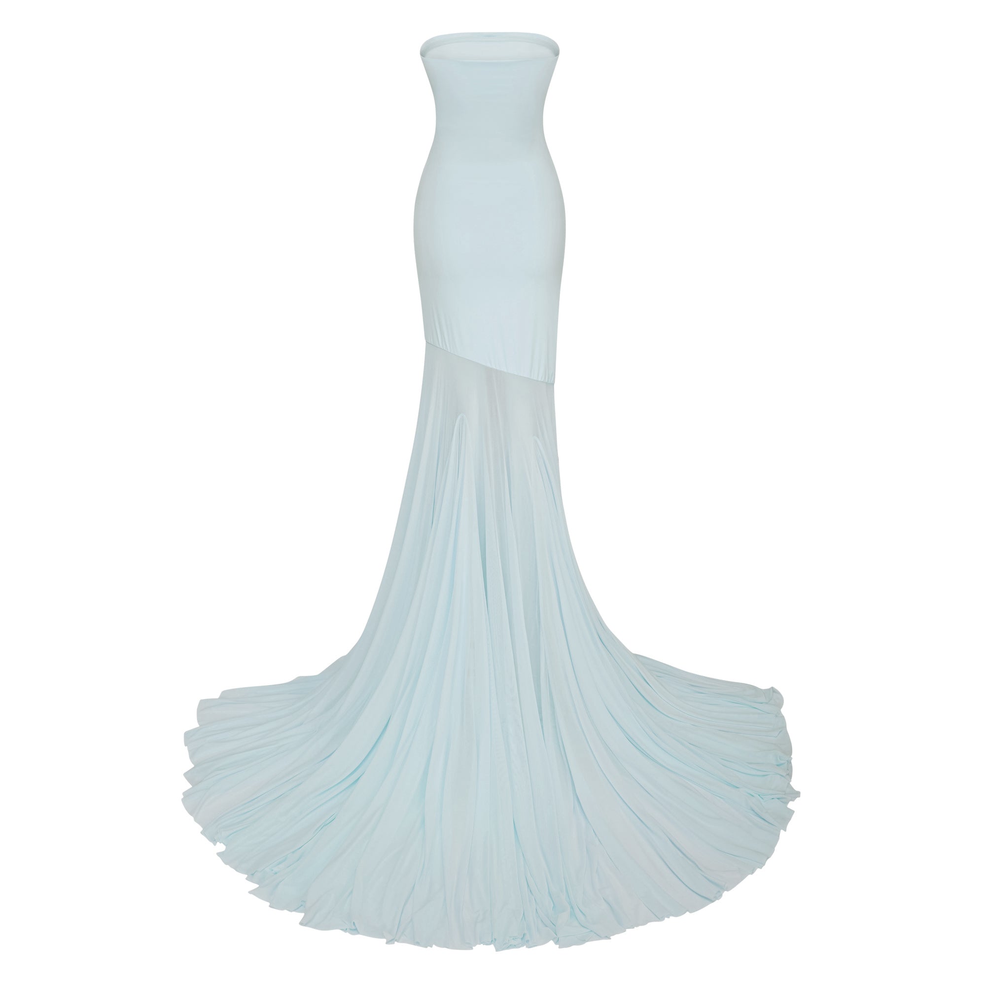 Josiane Blue Off-shoulder Sheer Tulle Maxi Dress