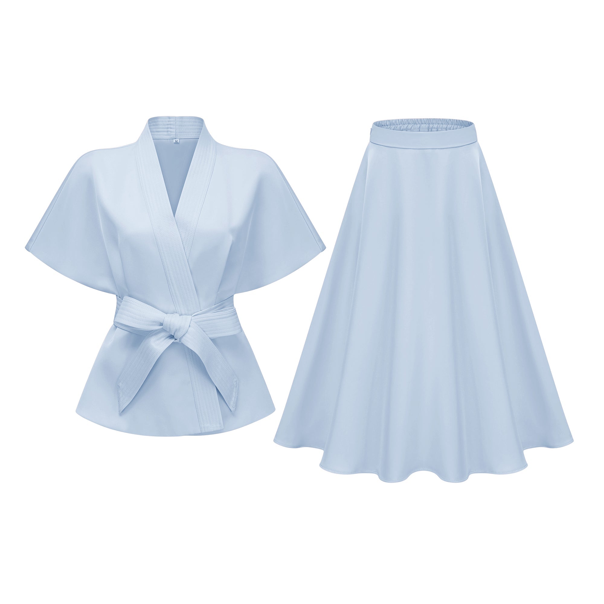 Johanna Blue Self-Tie Blouse & Skirt Set