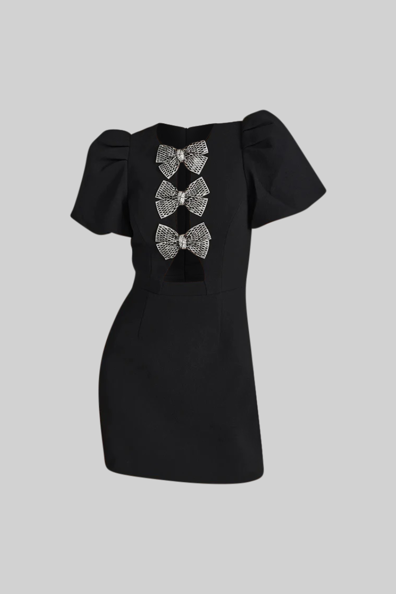 Classic Mini Dress with Bows - Black