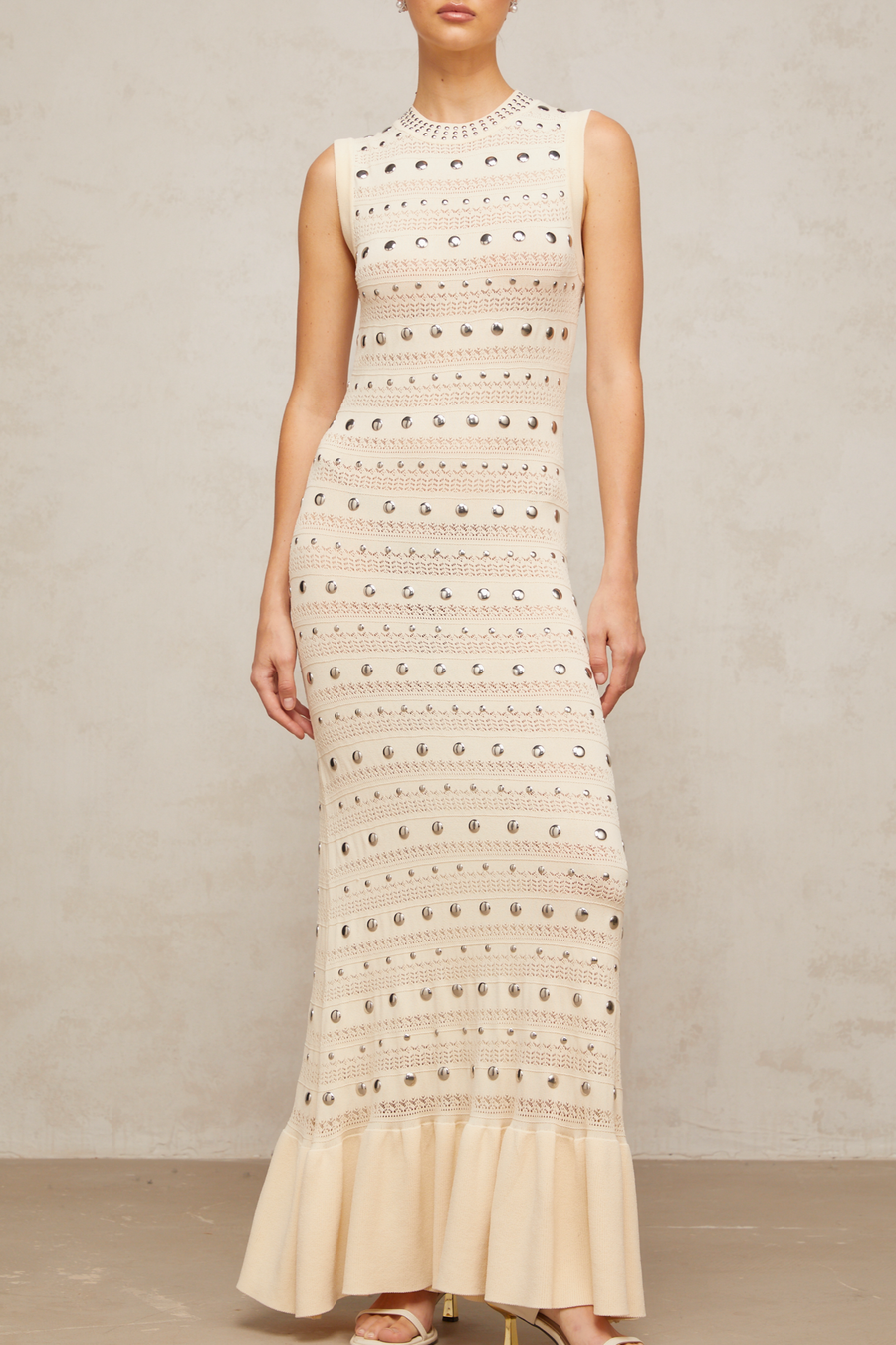 Chloé studded crochet-knit maxi dress in Neutrals (Final Sale)