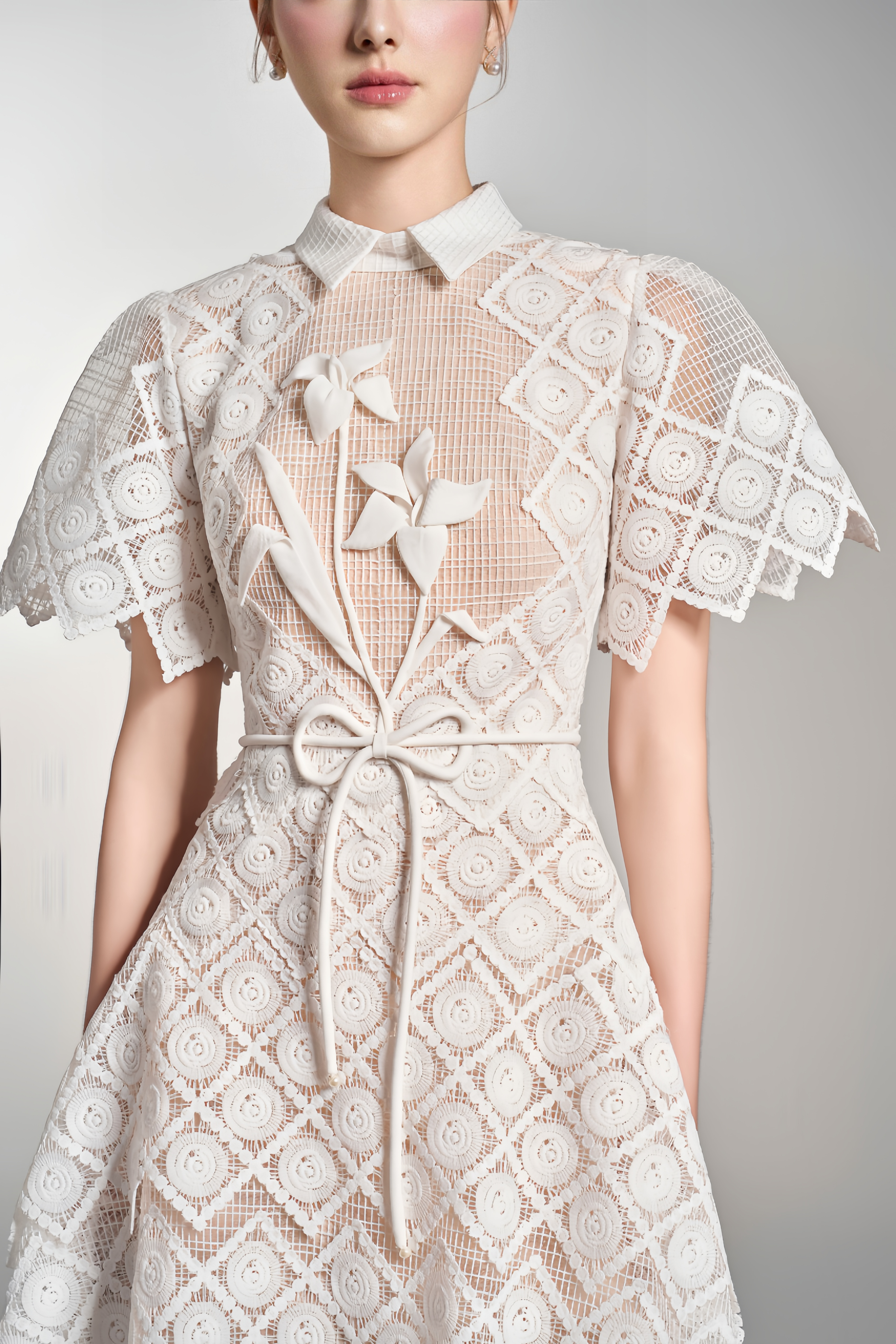 Yasmine White Floral-embroidered Midi Dress