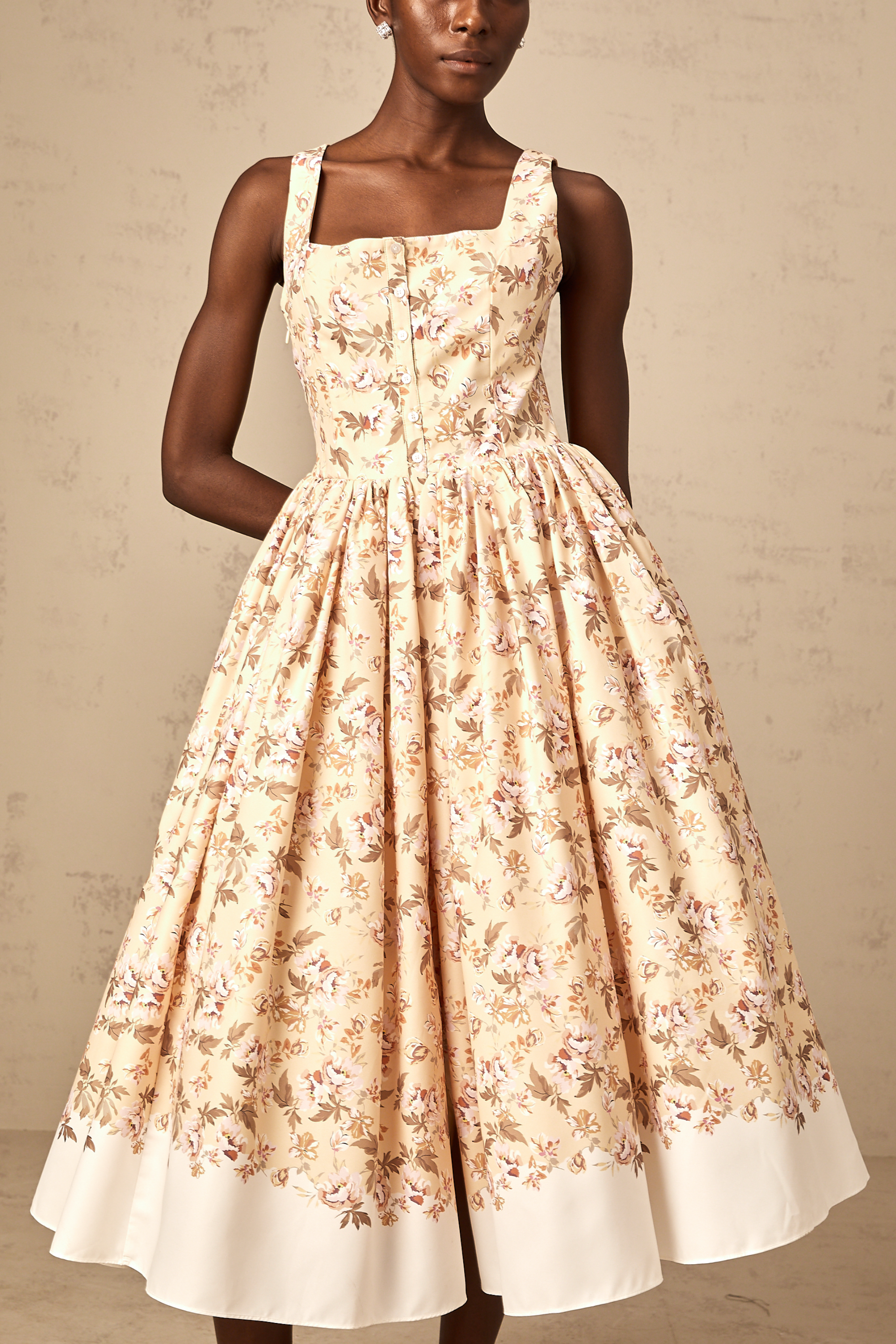 Alizée yellow floral-print buttoned midi dress (US Only)