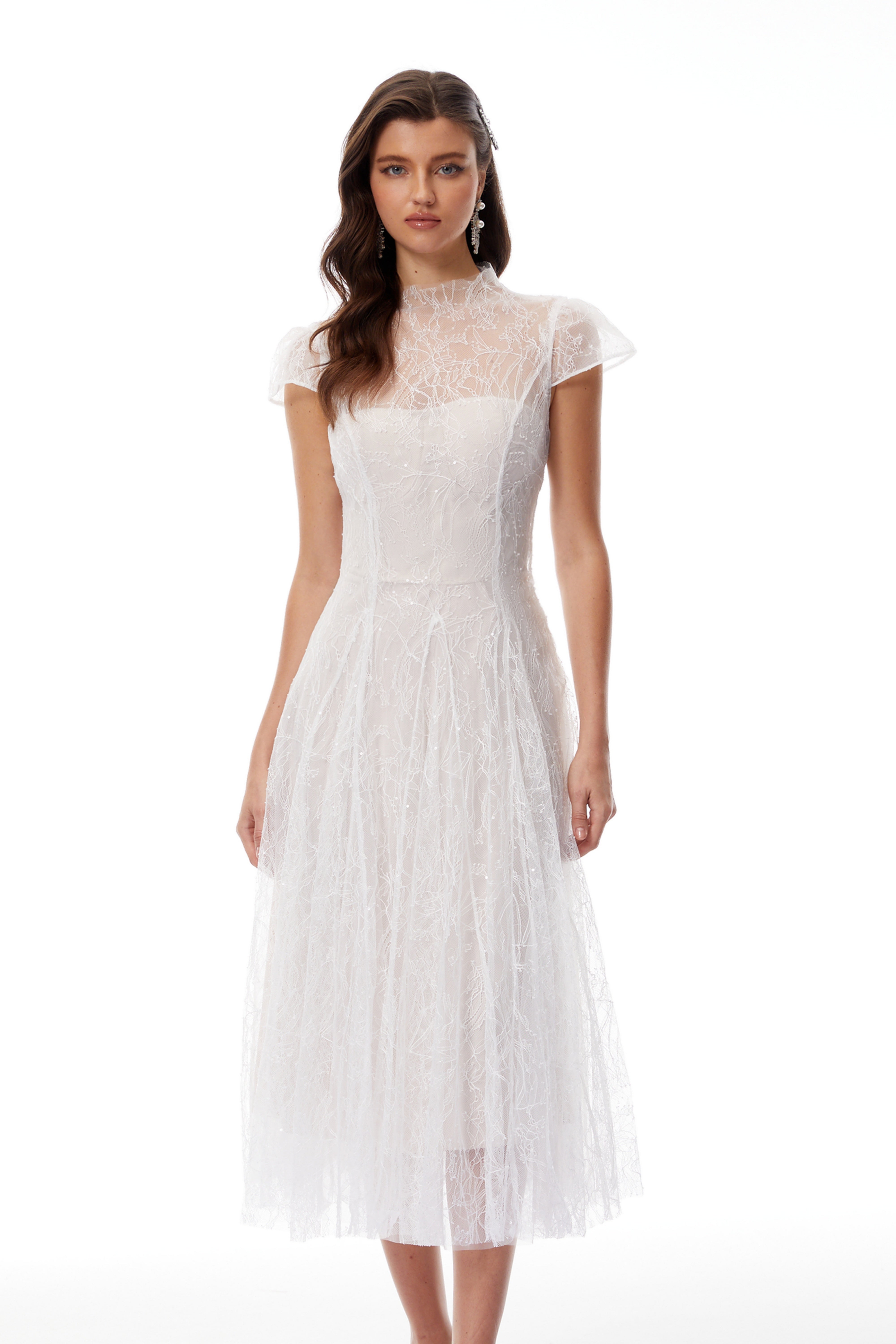 Velia White Lace Glitter Tulle Maxi Gown (Final Sale-US Only)