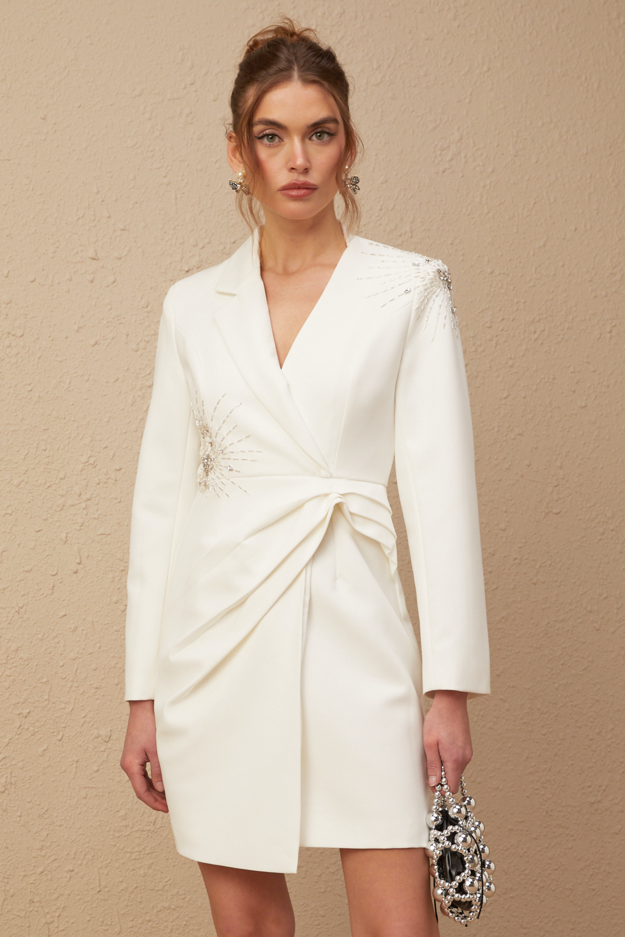 Mireille white embellished asymmetrical blazer dress (Final sale)