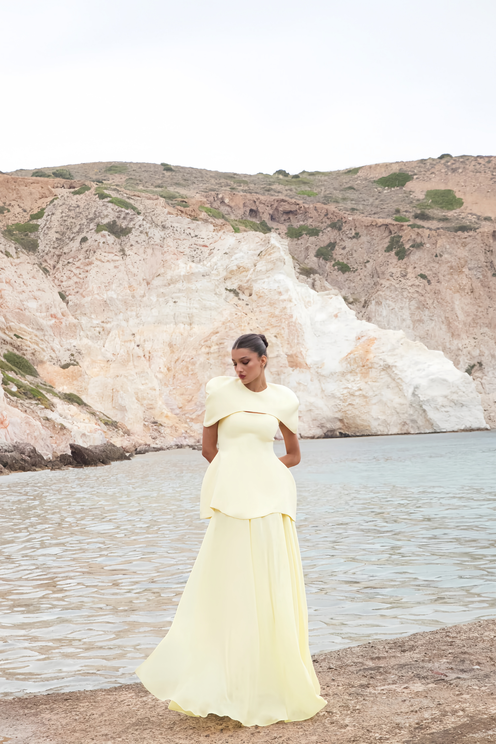 Auriane Layered Cape Sculptural Maxi Dress Set