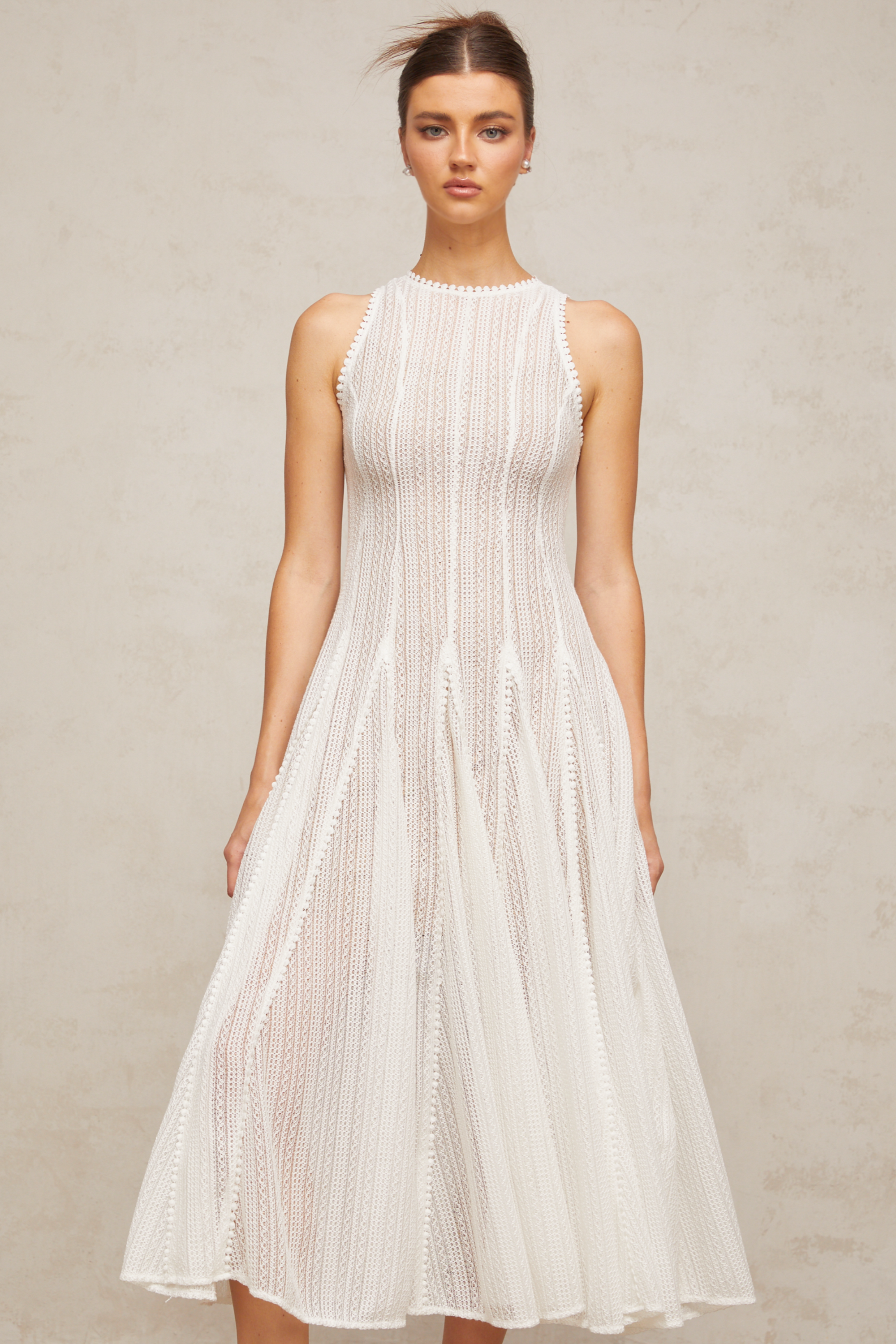 Hélène white pointelle puff midi dress