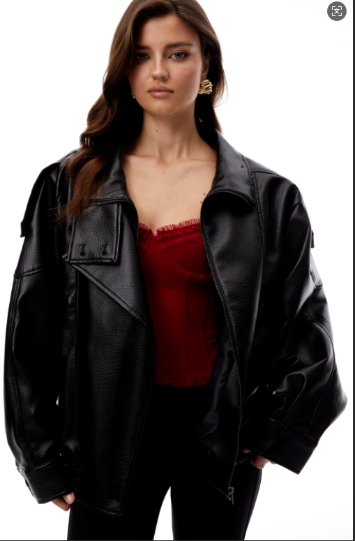 Cynthia Black Textured Faux Leather Jacket (Final Sale)