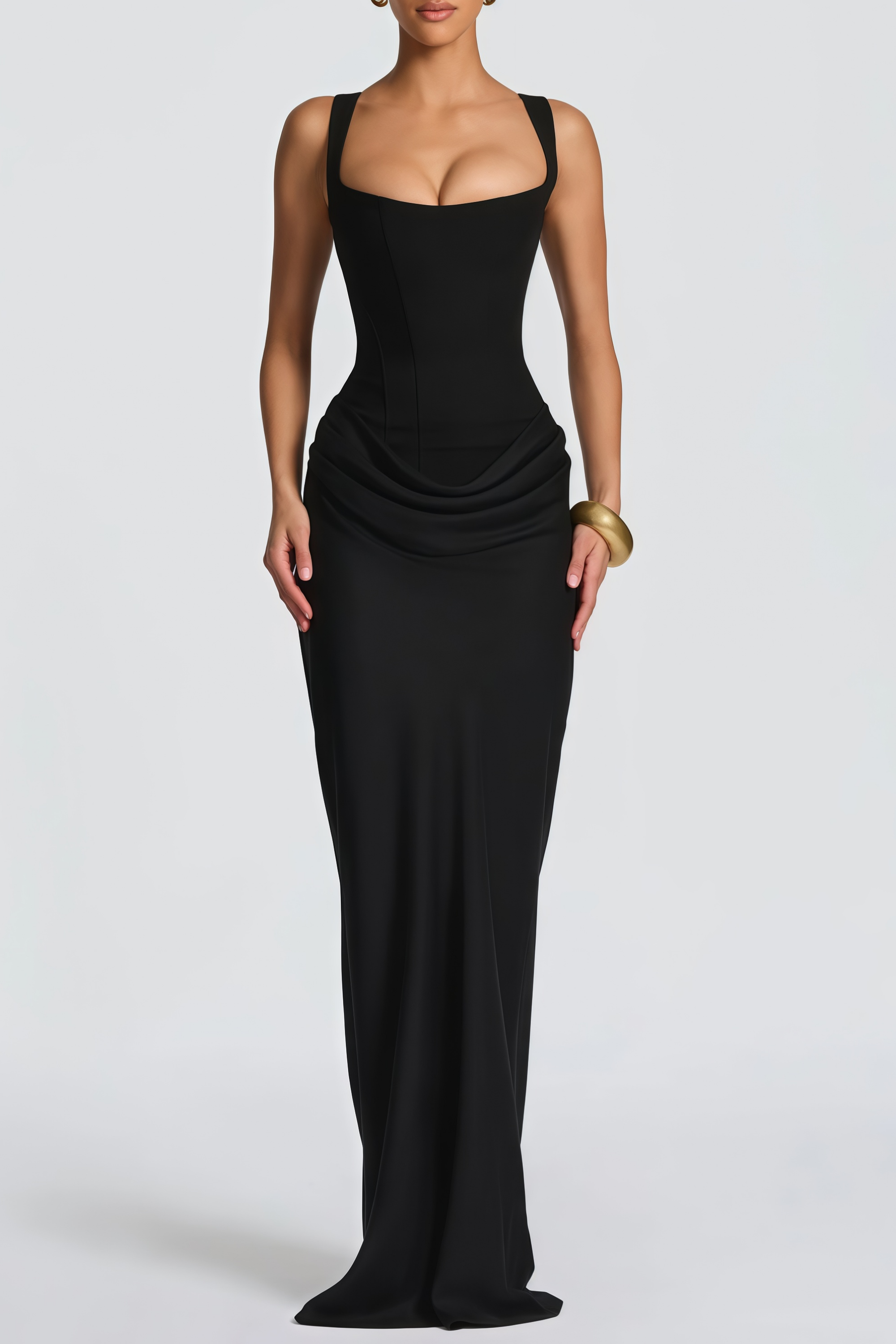 Paulette Black Ruched Corset Maxi Dress (Final Sale-US Only)