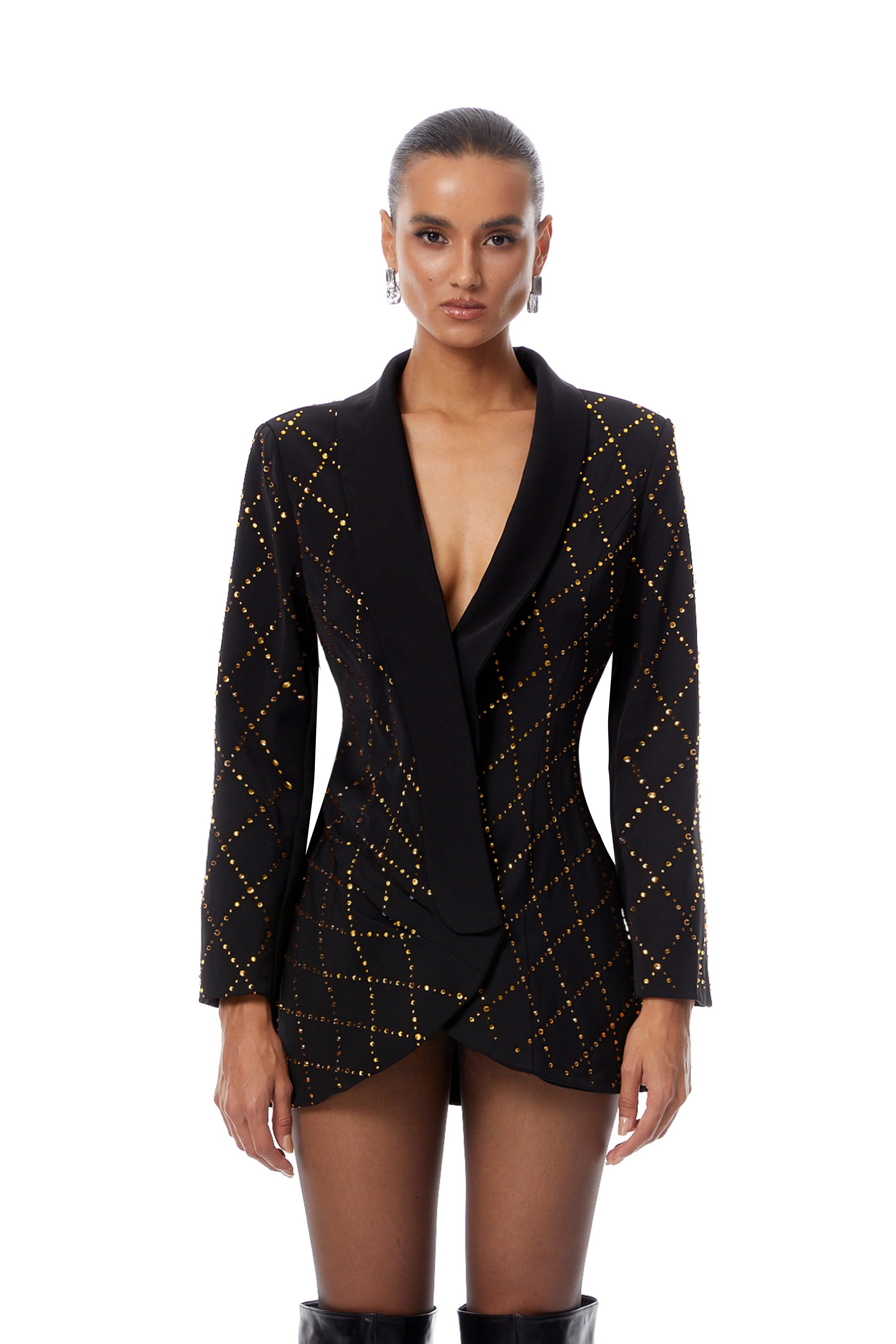 Eleonora Black Lozenge Rhinestone Mini Blazer Dress