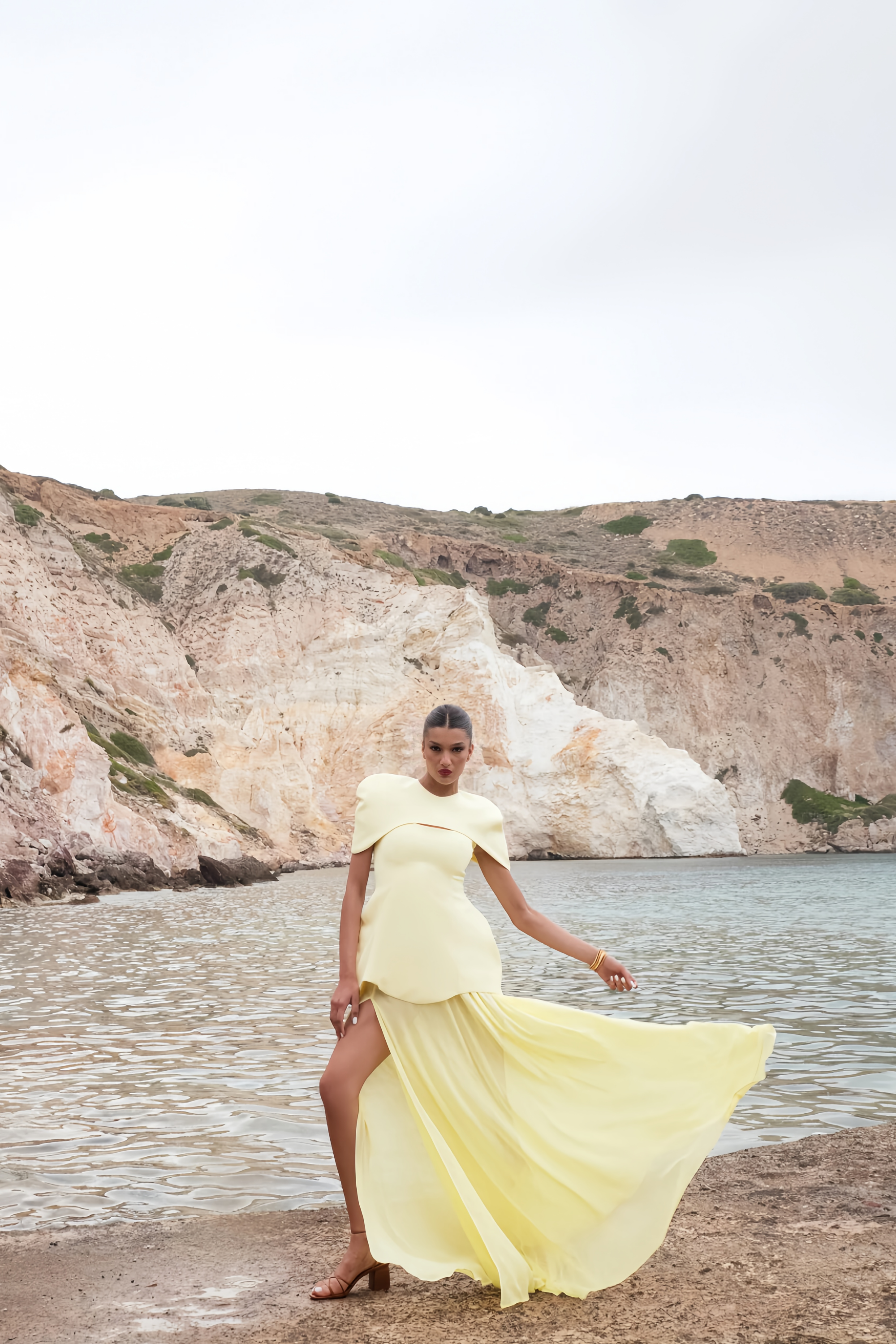 Auriane Layered Cape Sculptural Maxi Dress Set