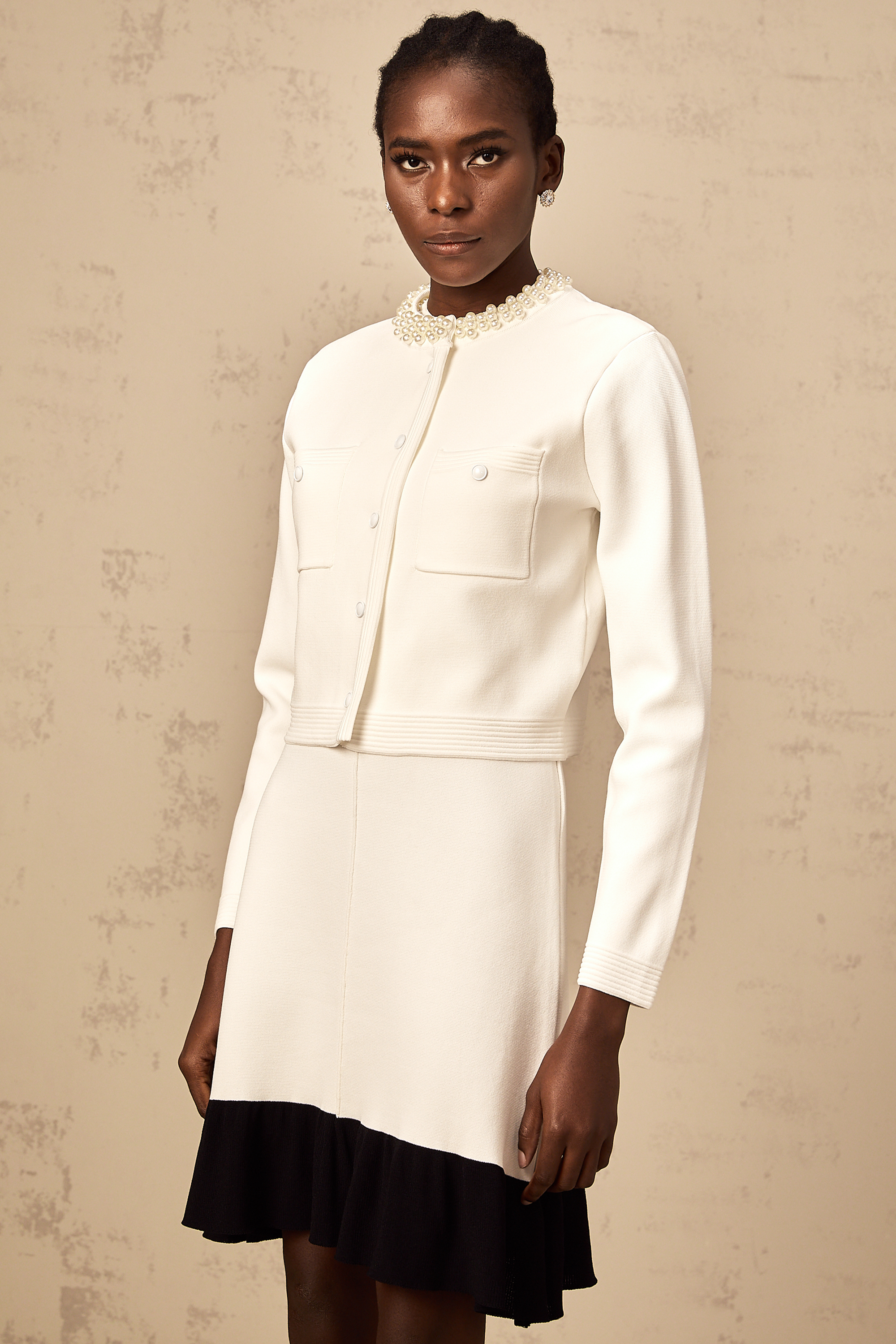Coralie white faux-pearl knitted cardigan (Final Sale)