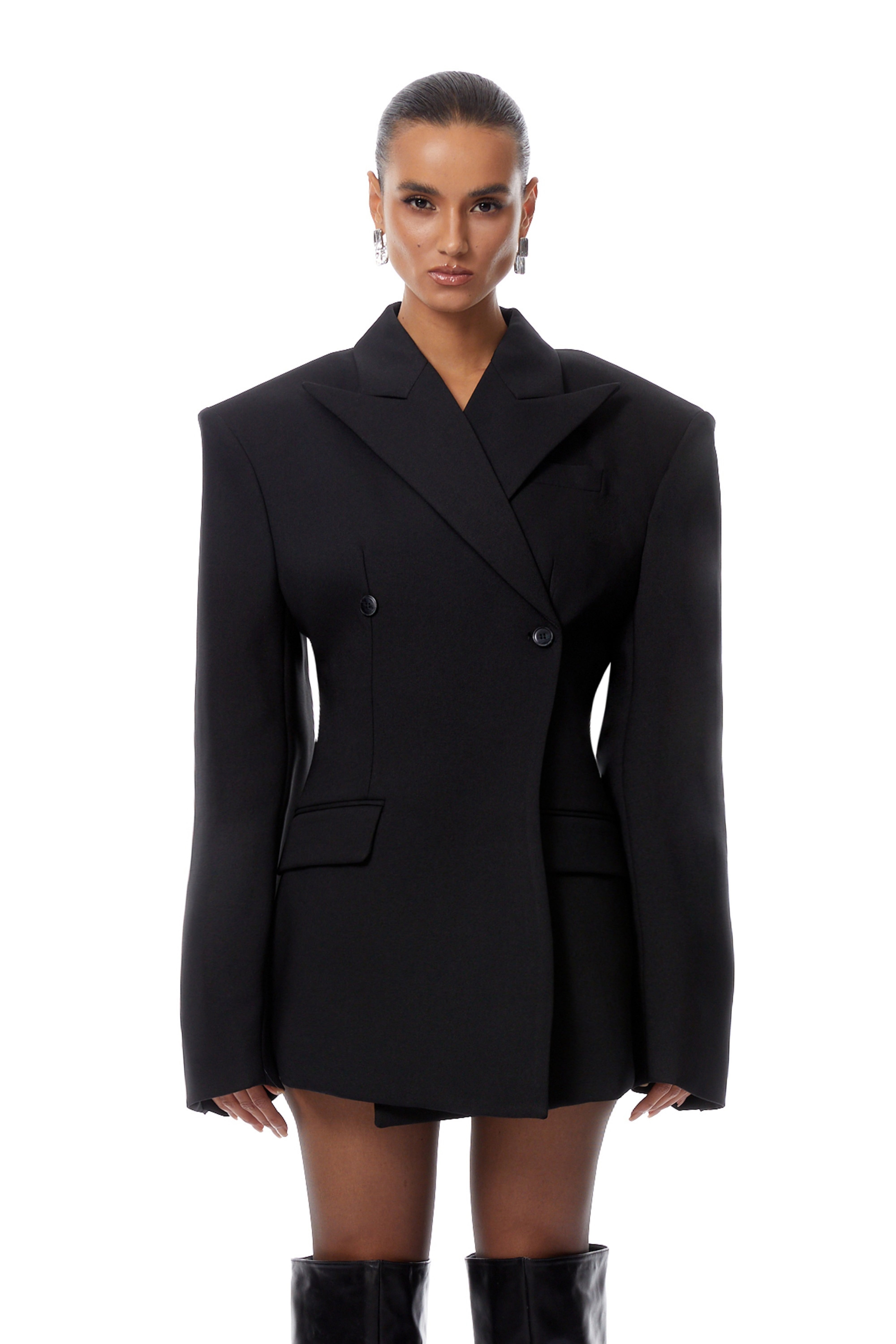 Dianthe Black Double-Breasted Oversize Blazer