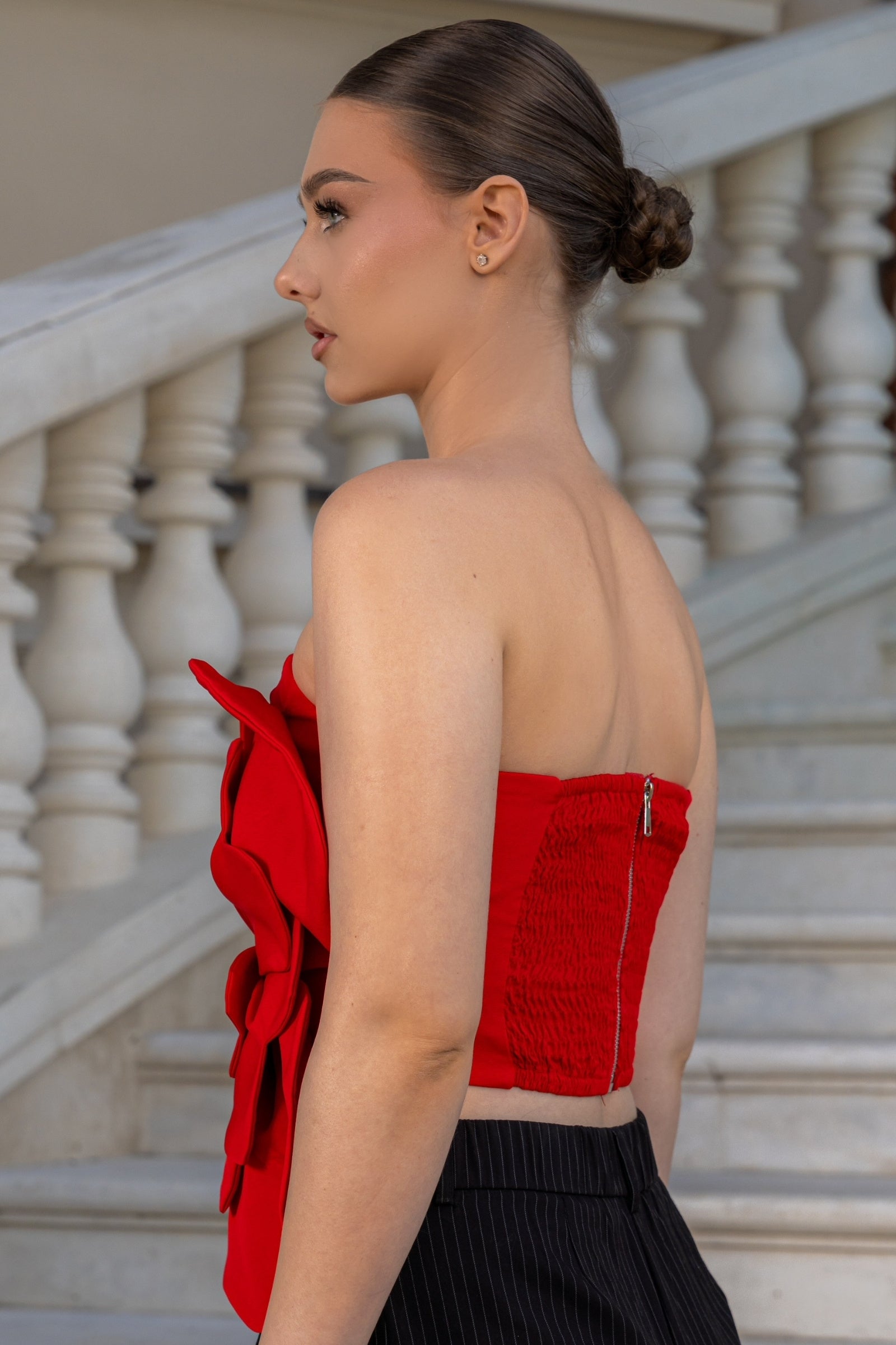 Sleeveless 3D Floral Tank Top - Red