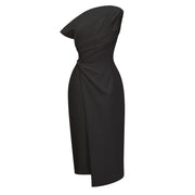 Amarante Black One Shoulder Asymmetrical Midi Dress