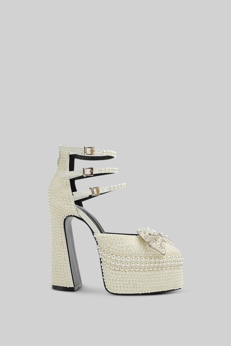 BELLARINA Pearl embellishment platform pumps - White