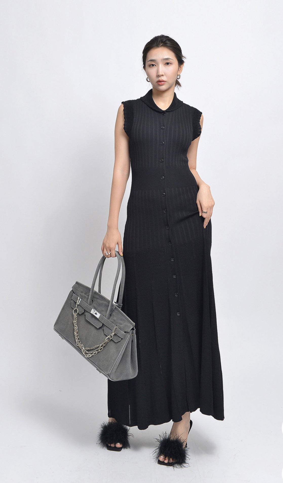 SANDRO Ribbed Maxi / midi dress - Black