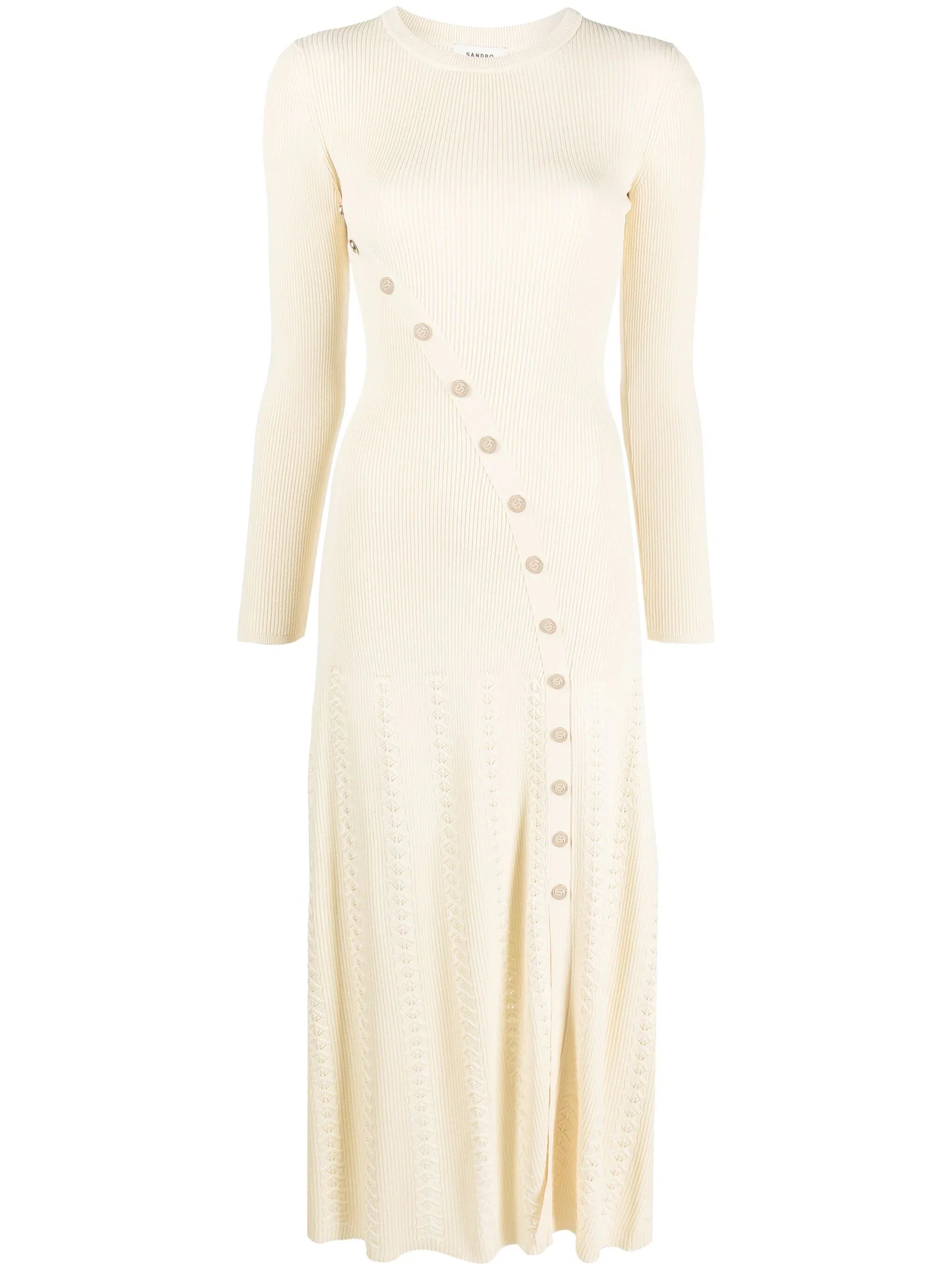 SANDRO ribbed-knit midi dress - Beige