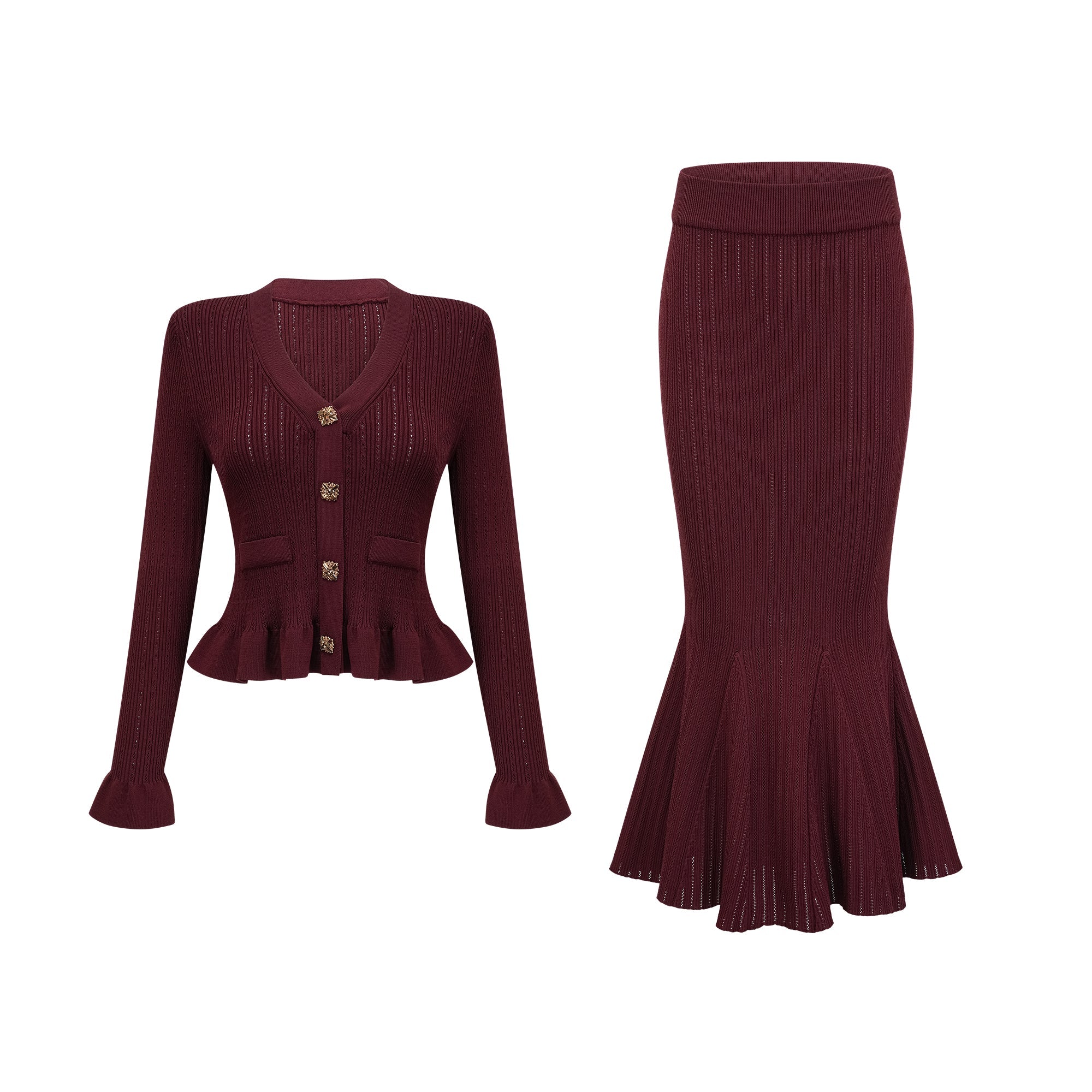 Corrine red ruffled knit top & skirt matching set (Final Sale)