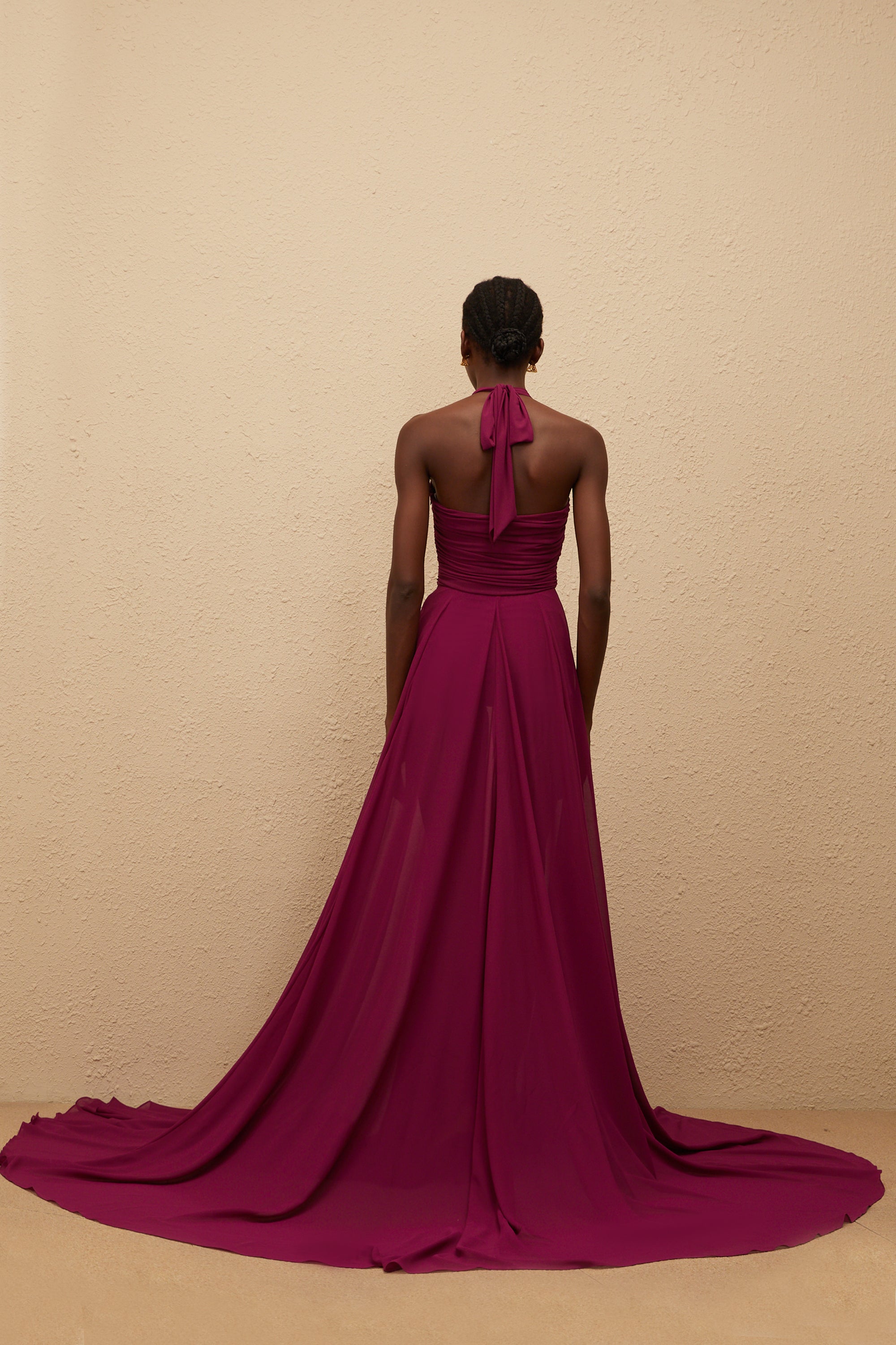 Kerstin Purple Train Design Ruched Maxi Dress