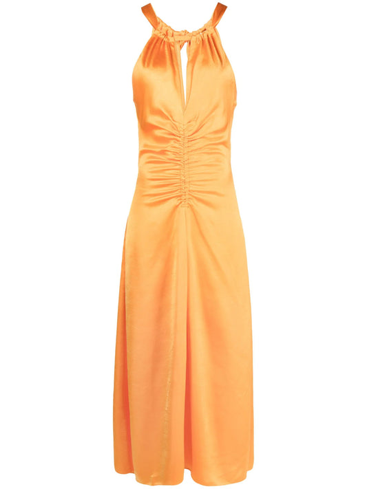 SANDRO ruched satin midi dress - Orange