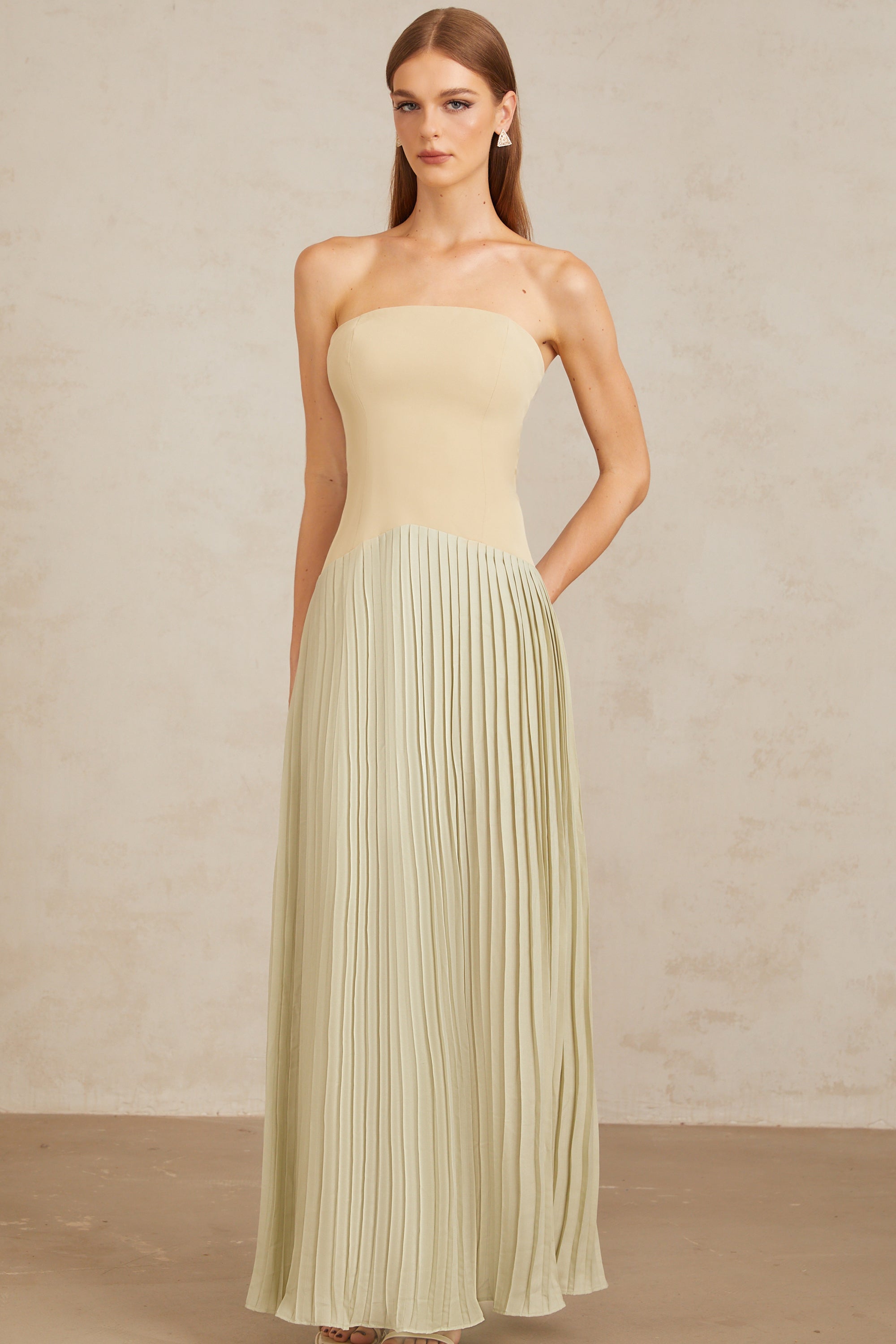 Mirja Green Pleated Corset Maxi Dress