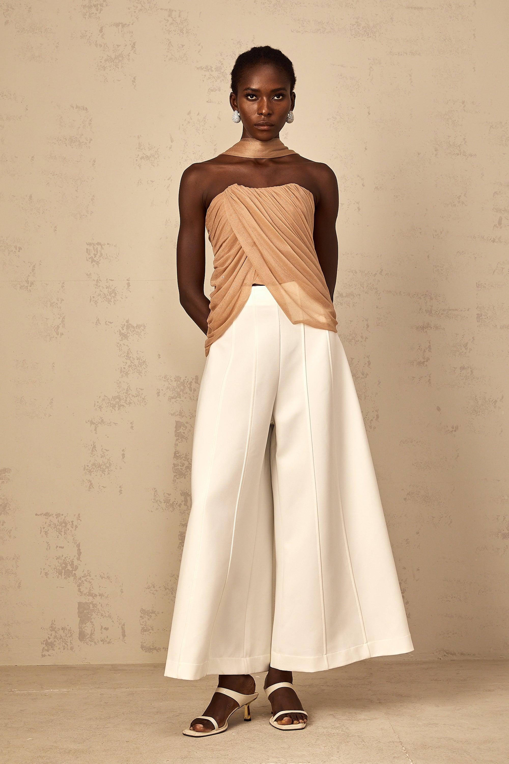 Bérénice brown sequined ruched tulle top
