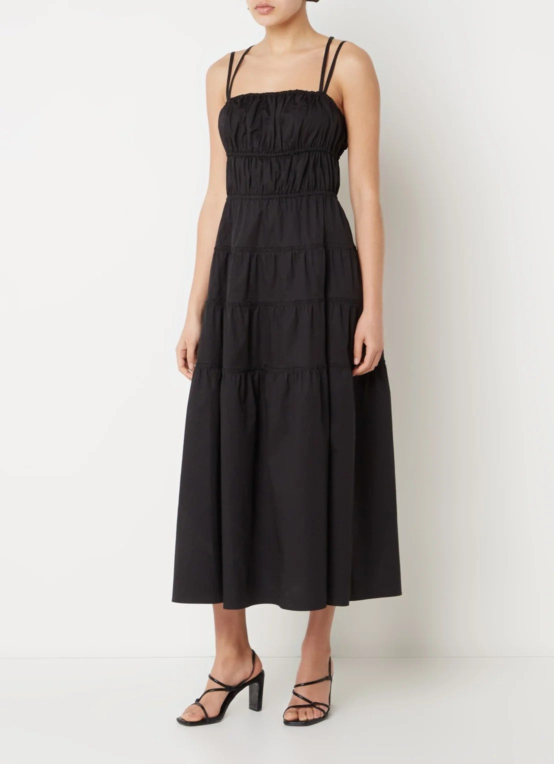 Sandro Layered midi dress with stretch - Black