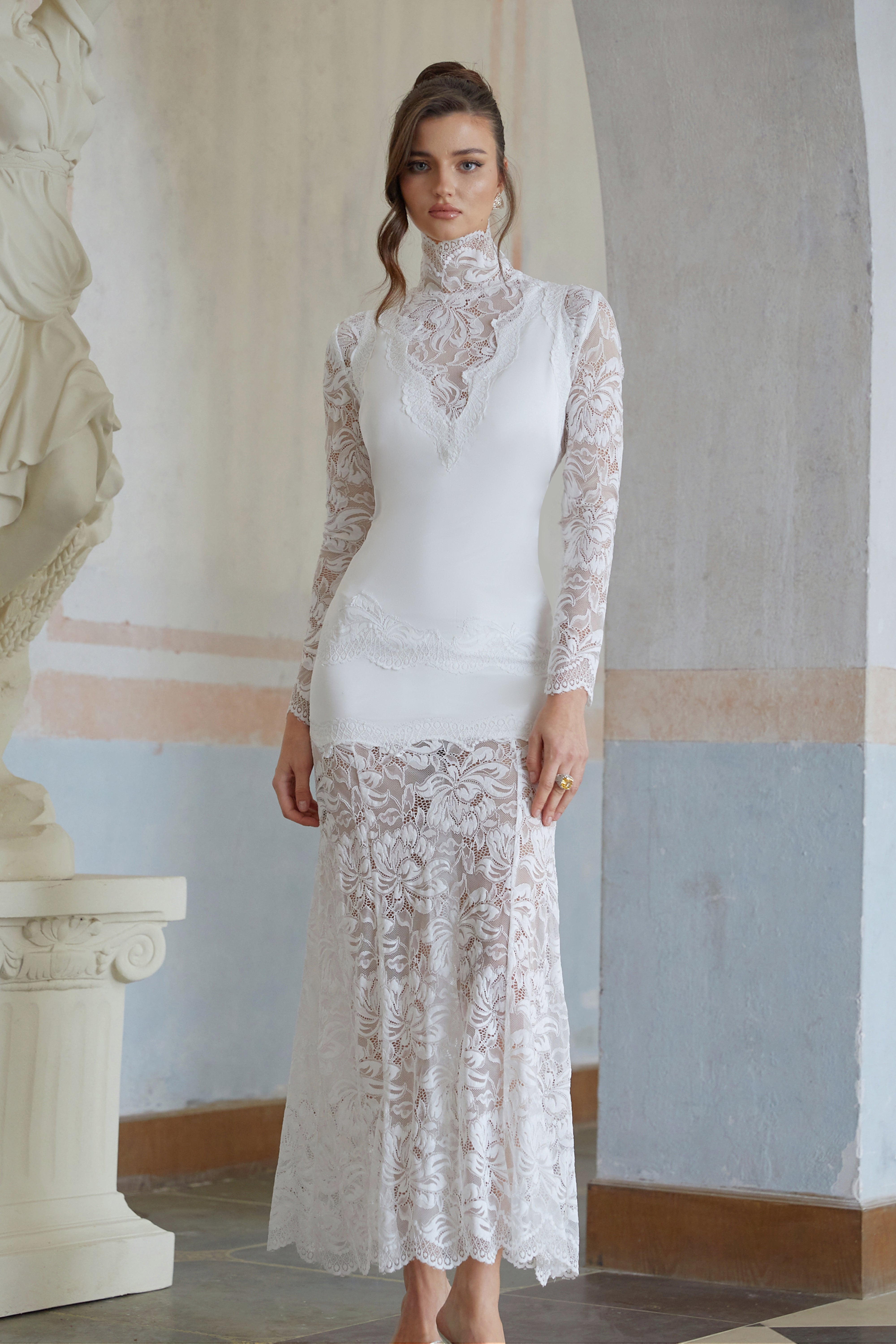 Airelle White Satin Panel Lace Maxi Dress (Final Sale)