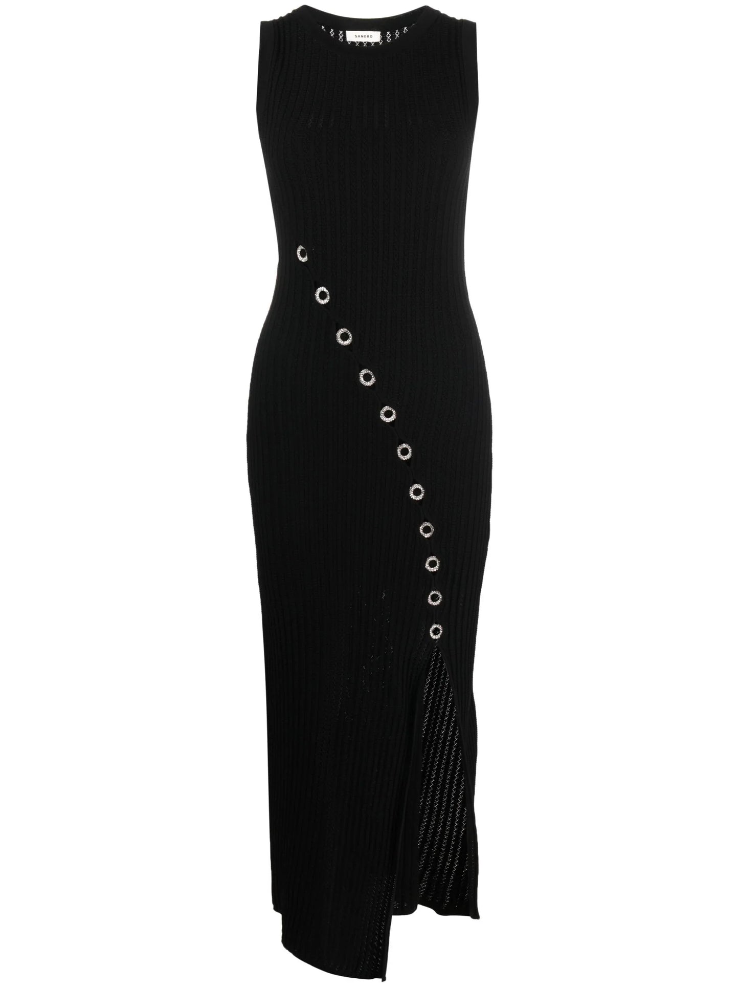 SANDRO crystal-embellished ribbed-knit maxi dress - Black