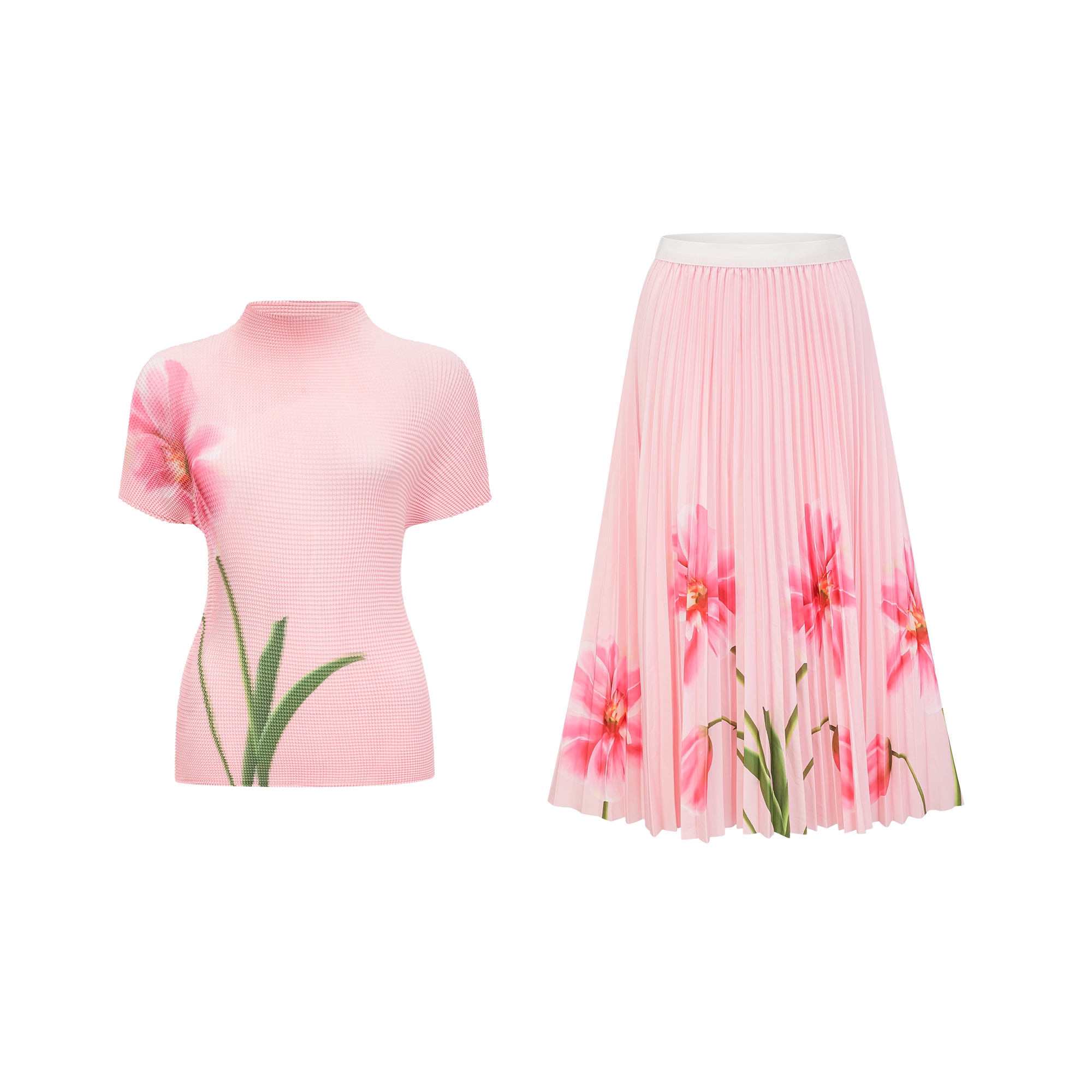 Justine floral-print stretch top & skirt matching set (Final Sale)