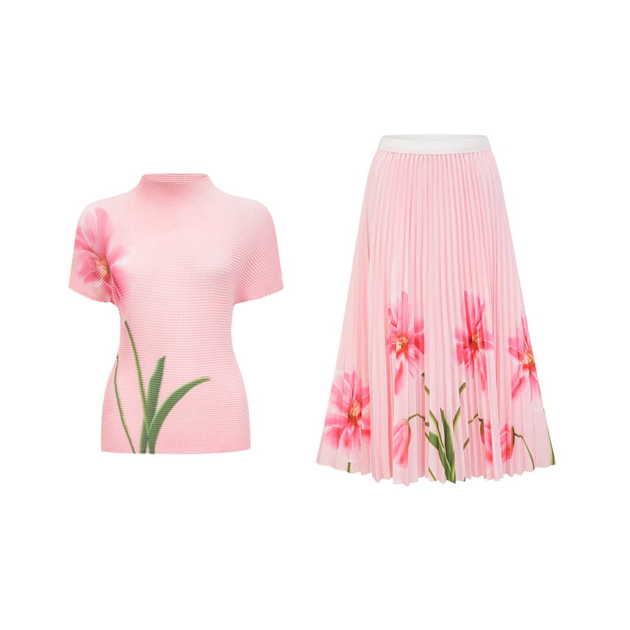 Justine floral-print stretch top & skirt matching set (Final Sale)