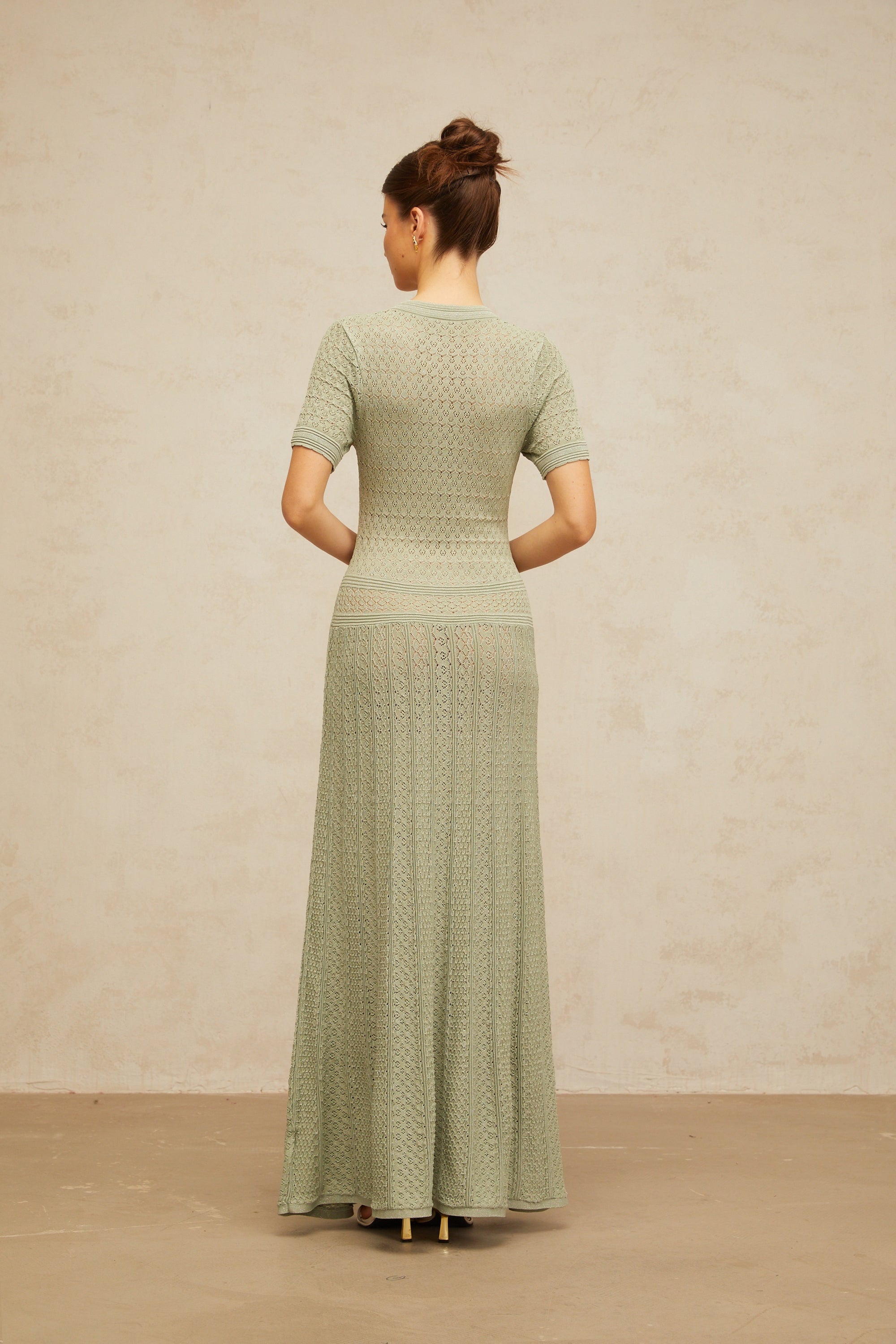 Siena green shirred crochet-knit maxi dress (Final Sale-US Only)