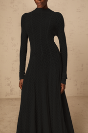 Athena wavy-pattern lace maxi dress in Black