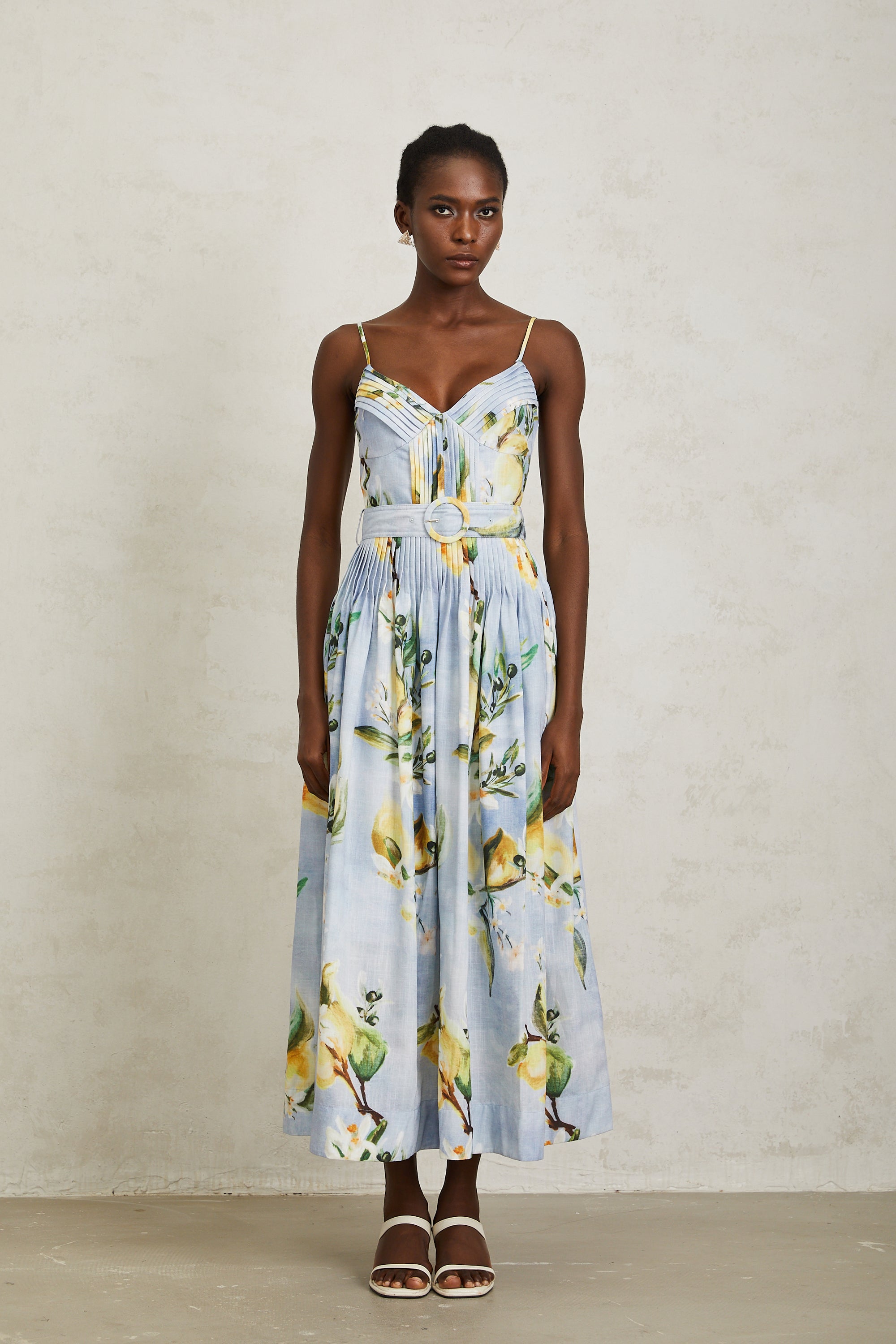 Esme Blue Cottagecore Pleated Floral Maxi Dress