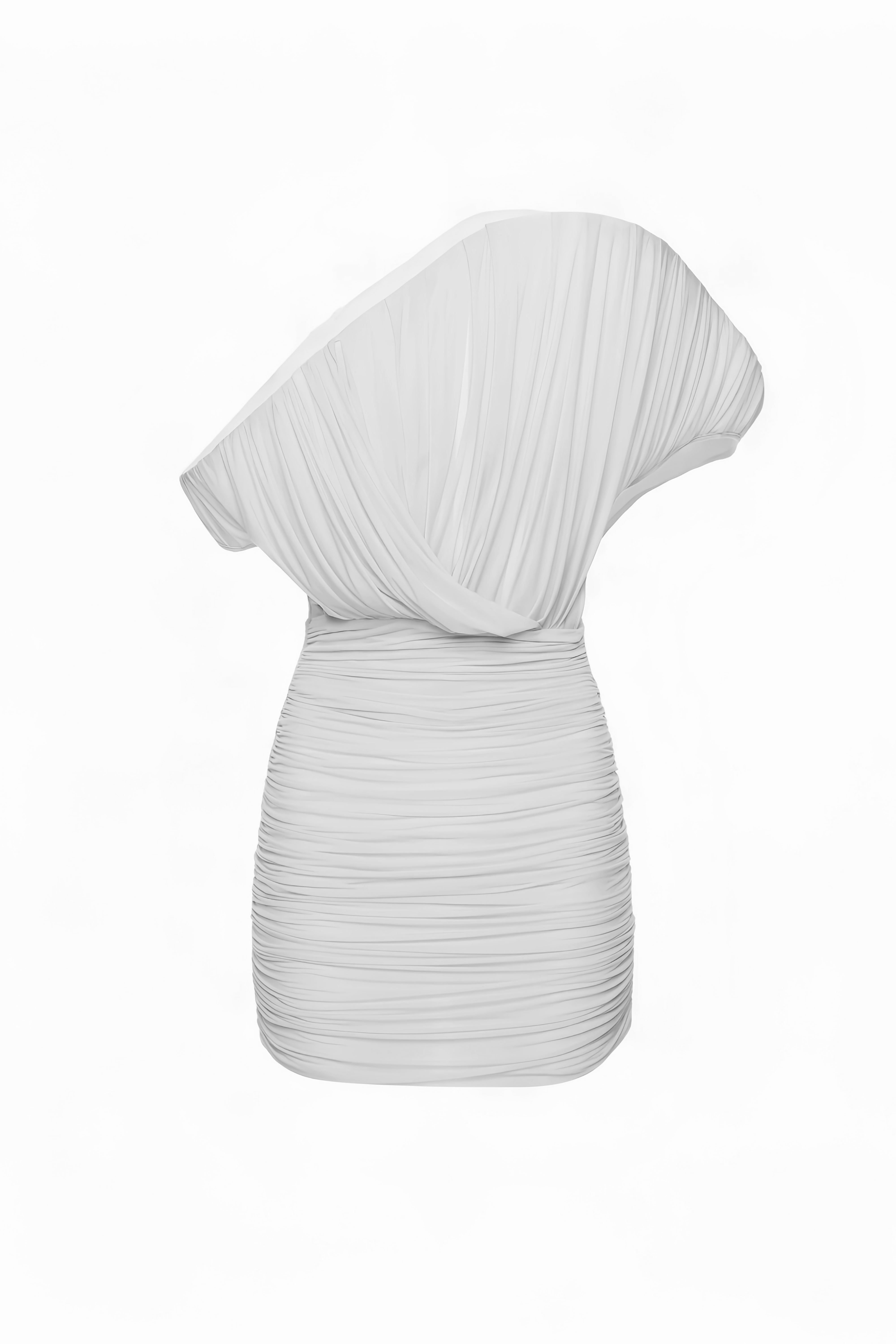 Felicia Cream White Asymmetrical Ruched Mini Dress (Final Sale-US Only)