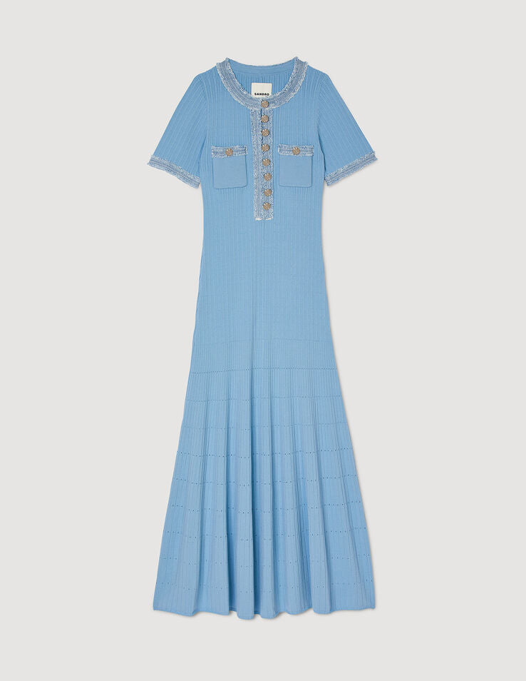 SANDRO Knit And Denim Midi Dress - Blue