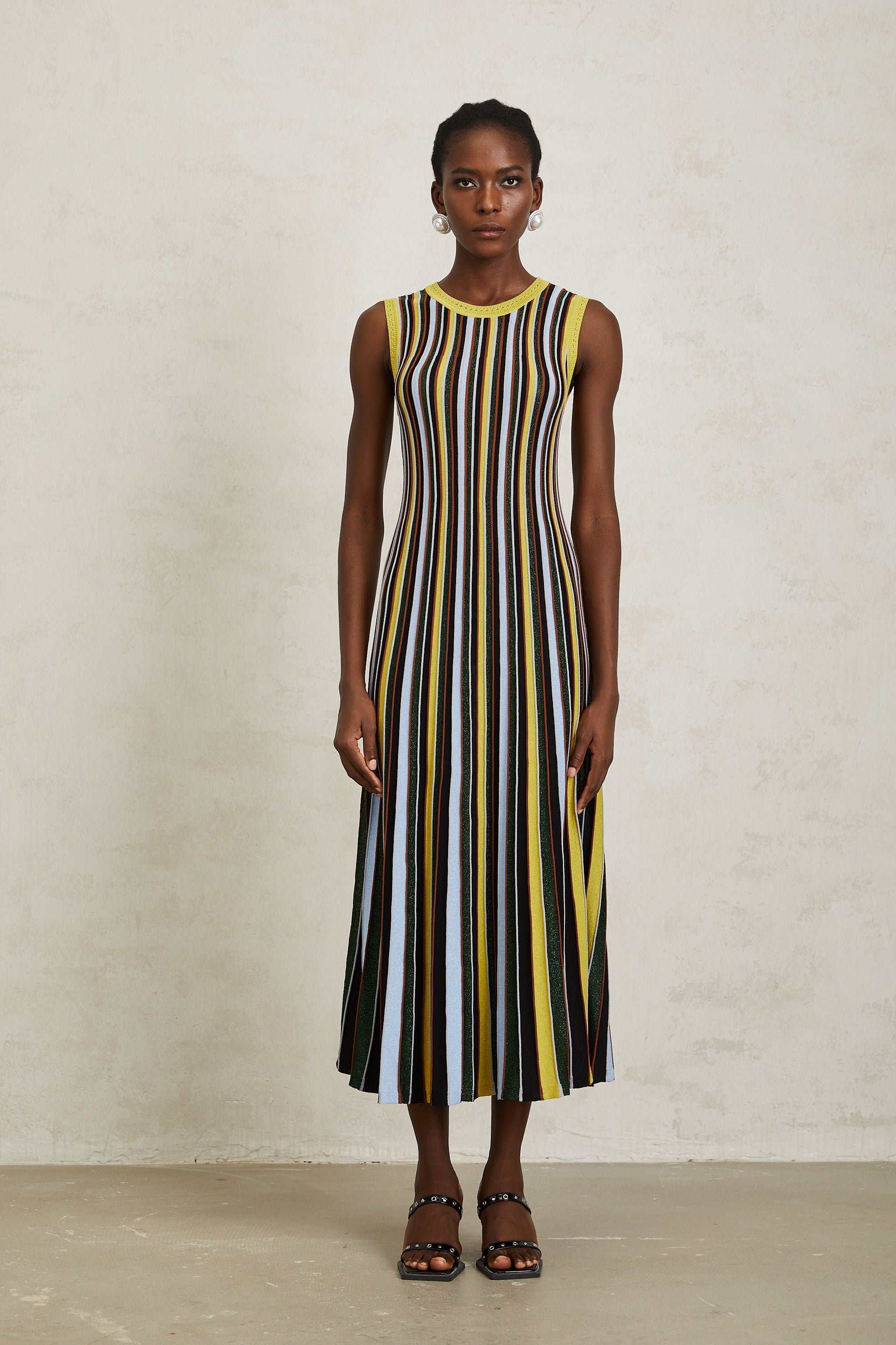Clémence Yellow Vertical Striped Knit Midi Dress (Final Sale-US Only)