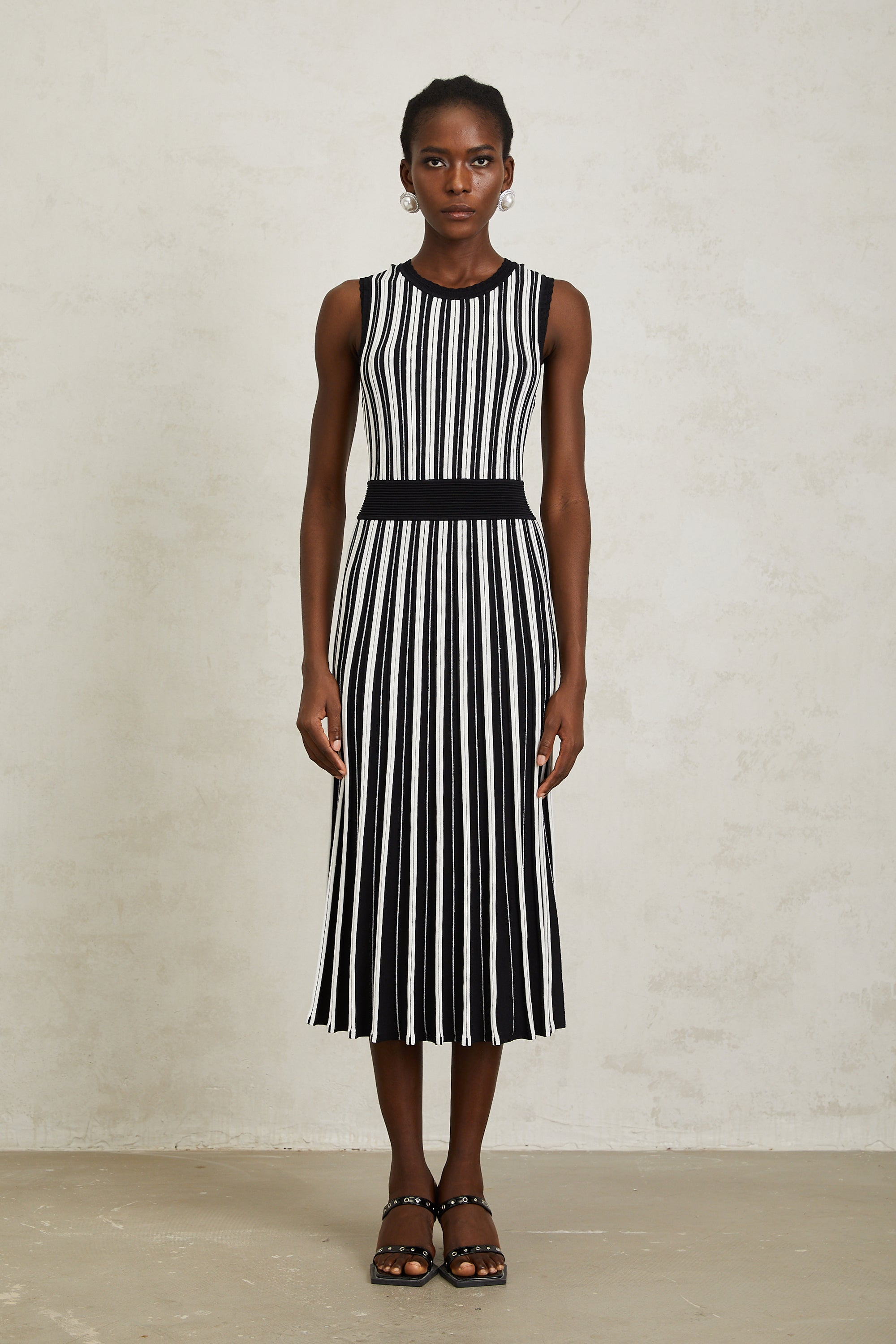 Capucine Black Vertical Striped Knit Midi Dress (Final Sale-US Only)