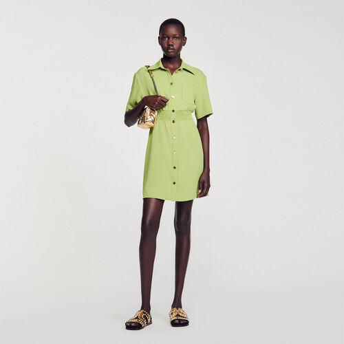 SANDRO SHORT BUTTON-UP MINI DRESS - Green