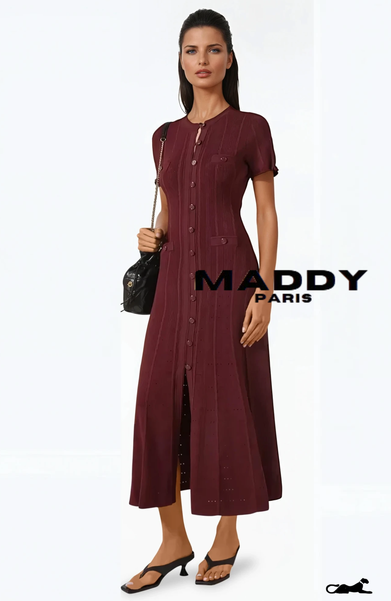 SANDRO GENEVIÈVE KNIT BUTTON-DOWN MAXI DRESS - BORDEAUX DARK RED