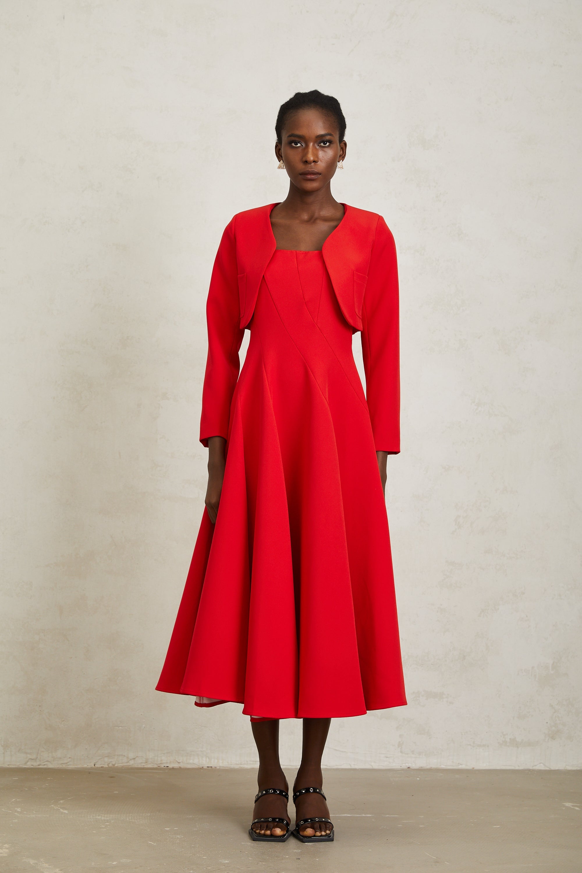 Patricia Red Cropped Jacket & Dress Set (Final Sale-US Only)