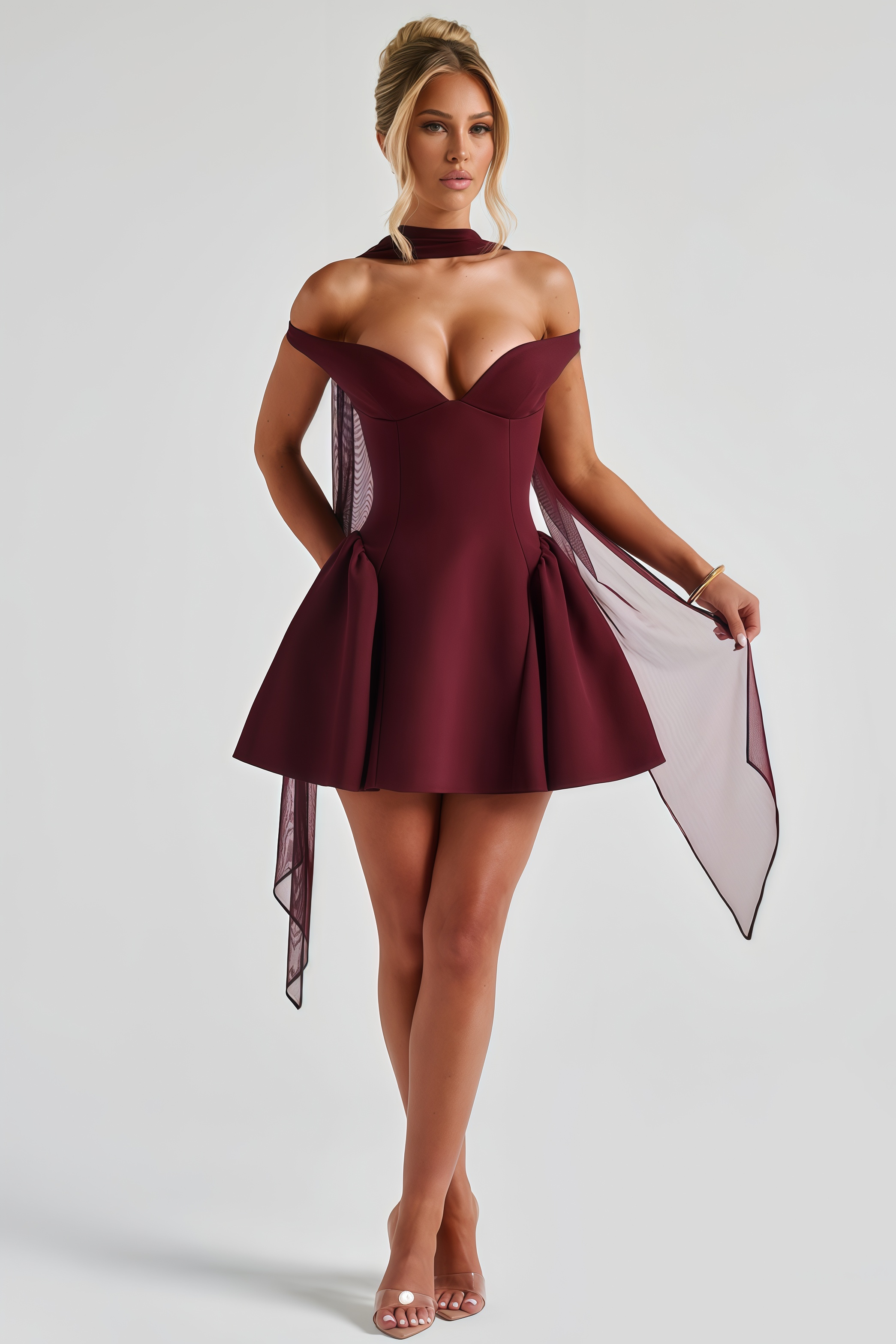 Ifig Burgundy V-neck Corset Mini Dress (Final Sale)