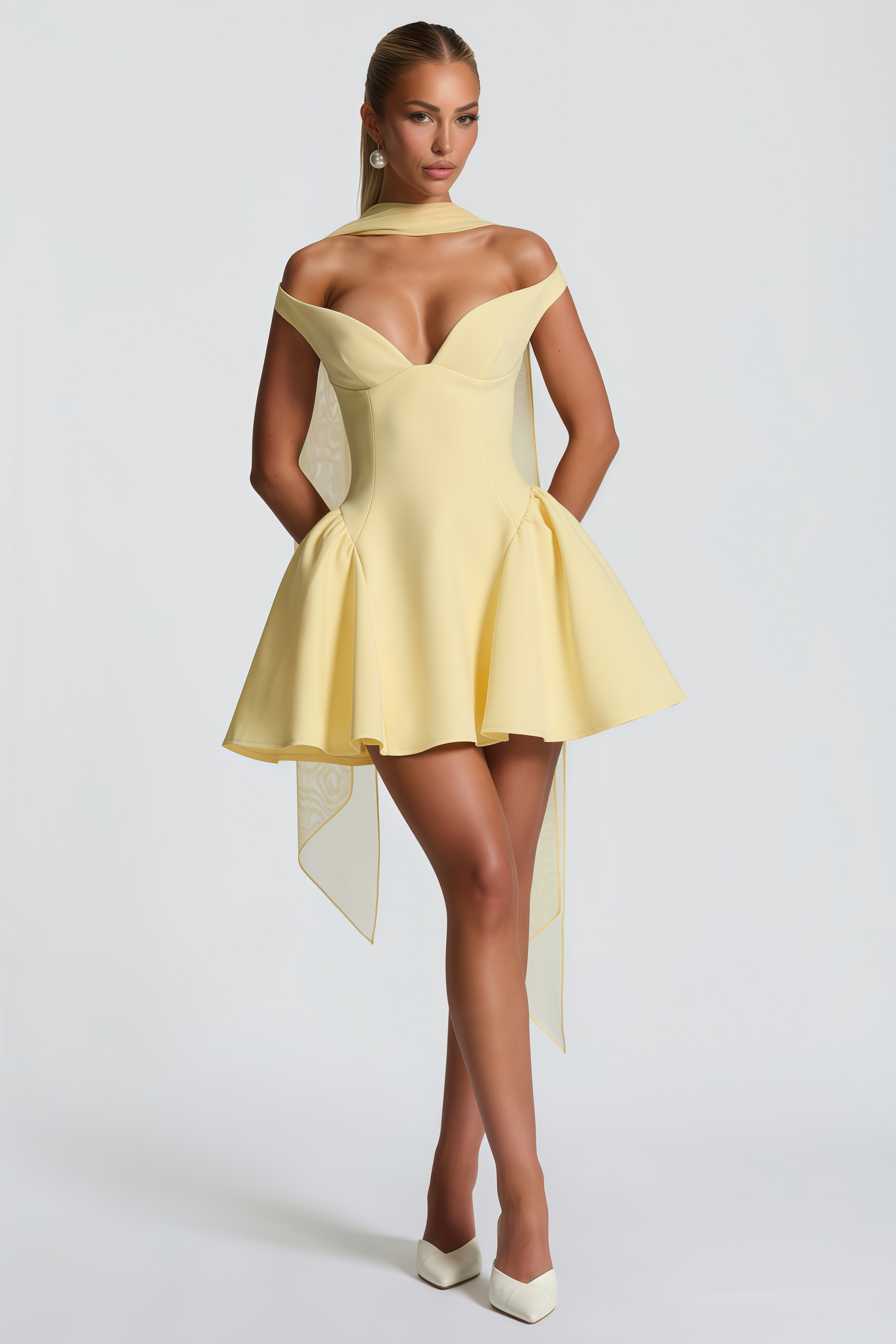 Ifig Yellow V-neck Corset Mini Dress