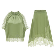 Florence Green Lace Panel Top & Skirt Set