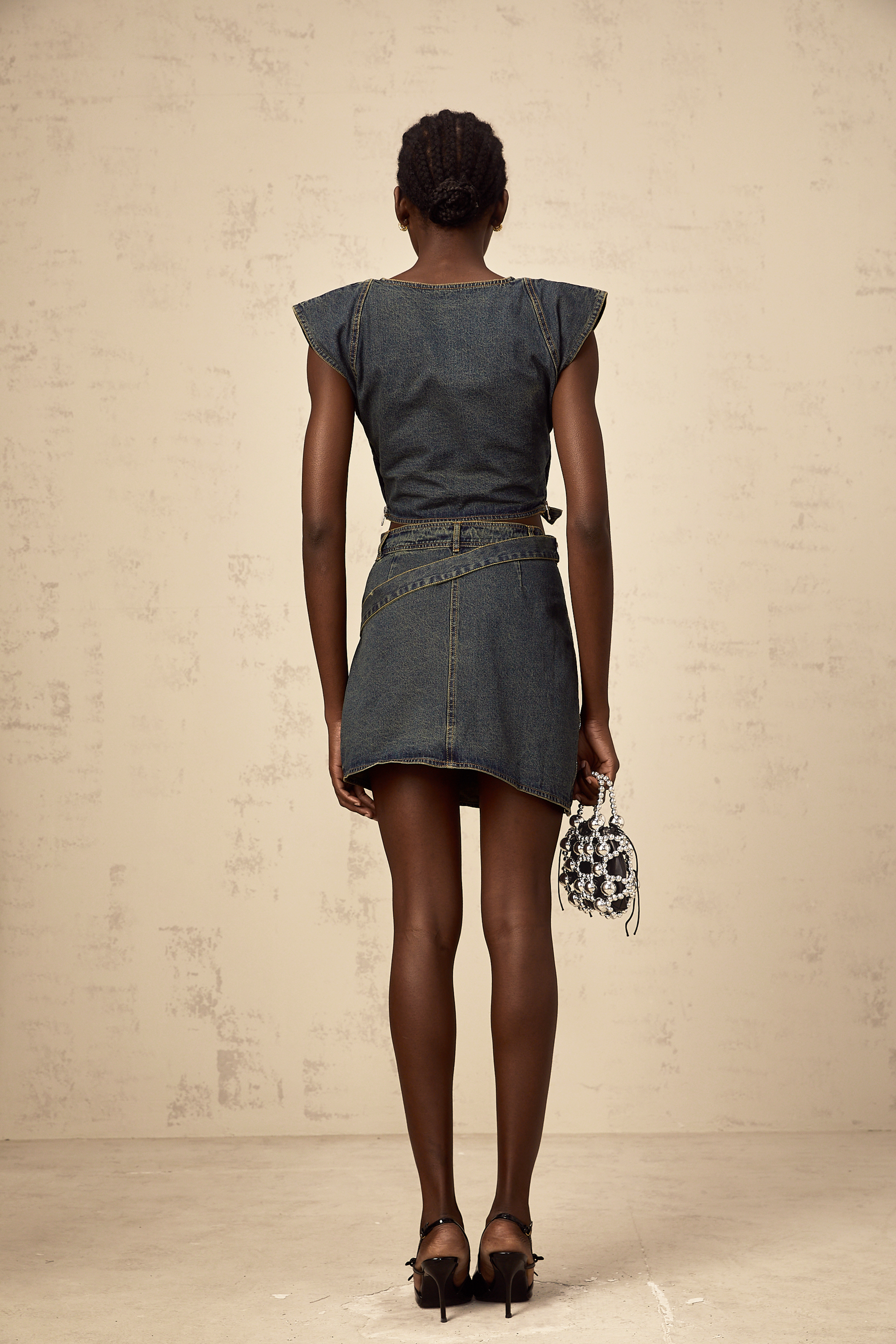 Fanny blue cross-over denim top & skirt matching set