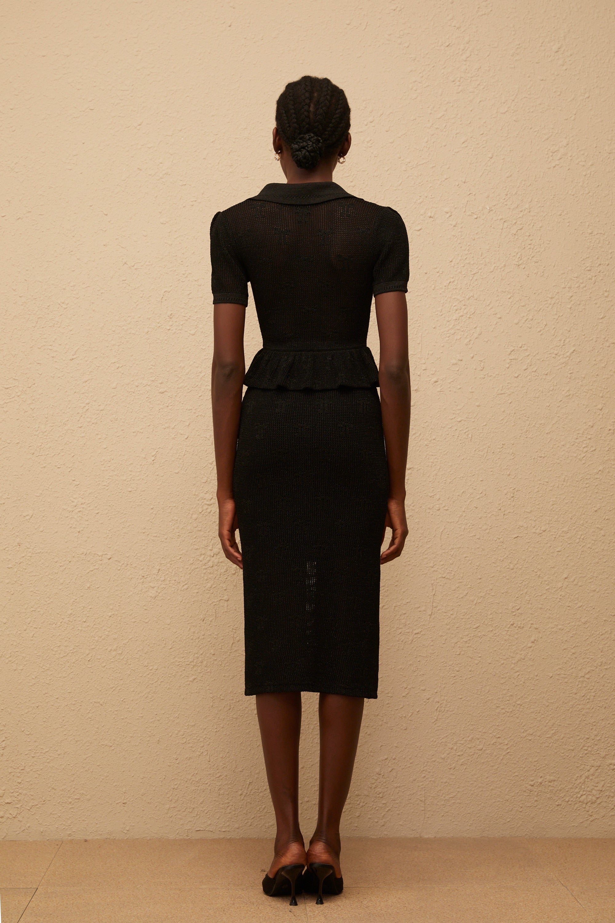 Theodora Black Crochet Knit Midi Dress (Final Sale-US Only)